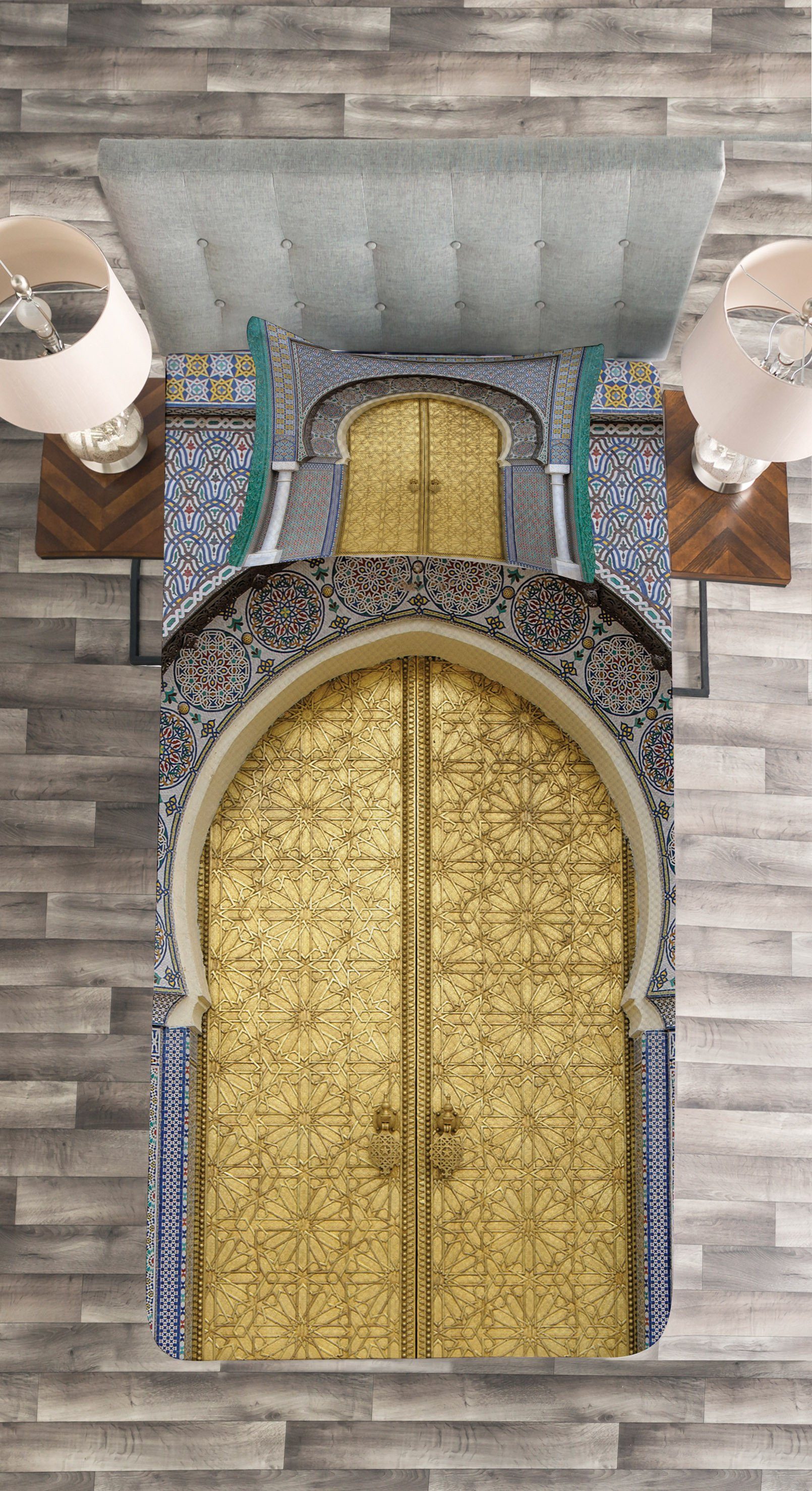 Tagesdecke Set mit Kissenbezügen Antike marokkanisch Waschbar, Türen Abakuhaus