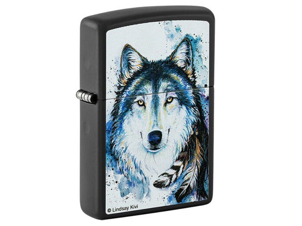 Westernlifestyle Feuerzeug Wolf Lindsay Kivi Black Matte in Zippobox