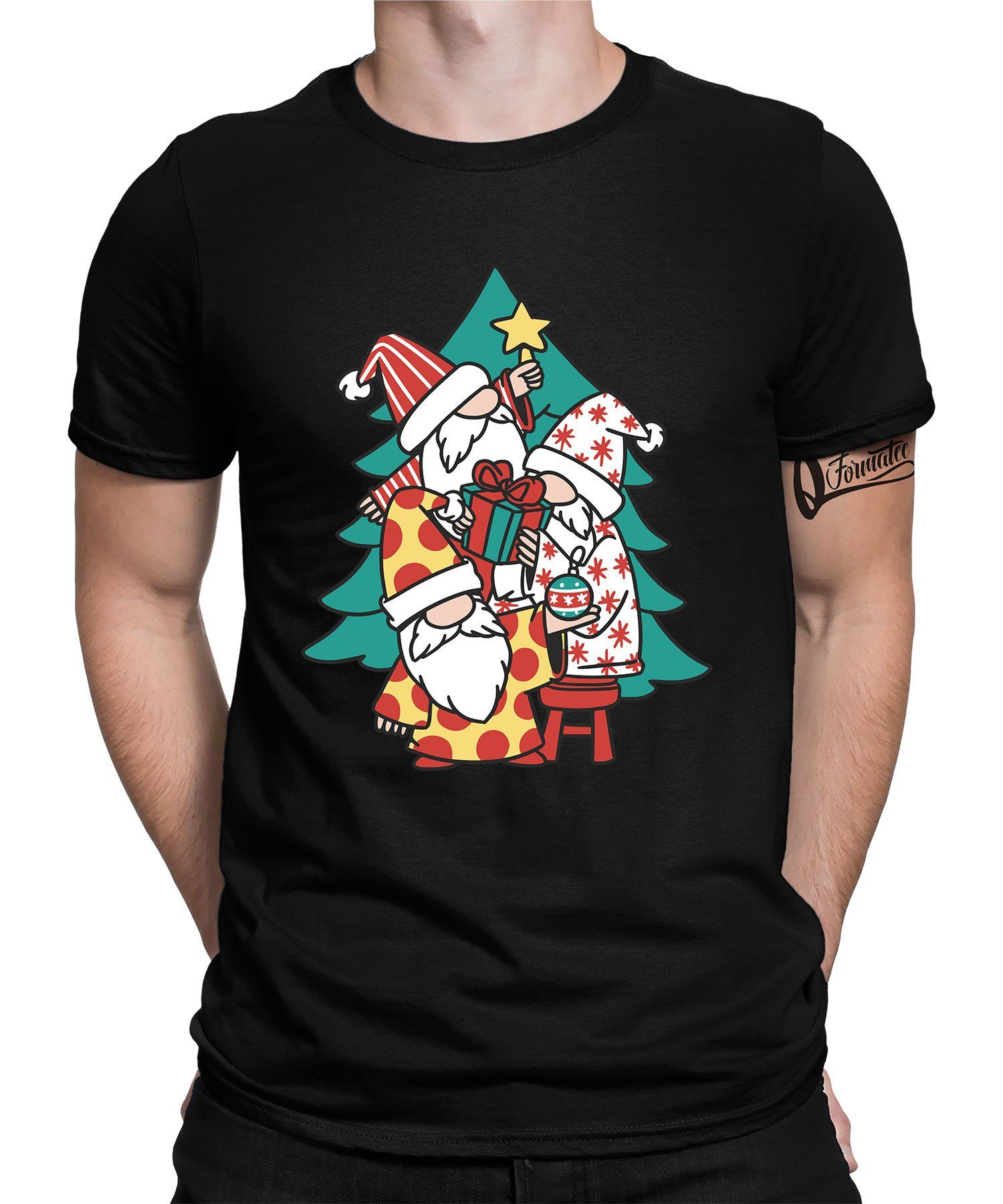 Quattro Formatee Kurzarmshirt Weihnachtszwerge Weihnachtsbaum Pyjama (1-tlg) im Herren