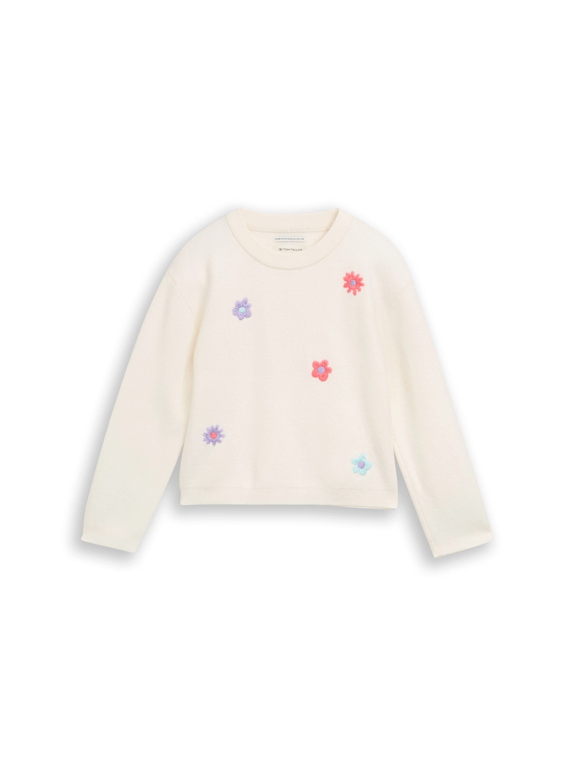TOM TAILOR Strickpullover mit Stickereien, Rundhals