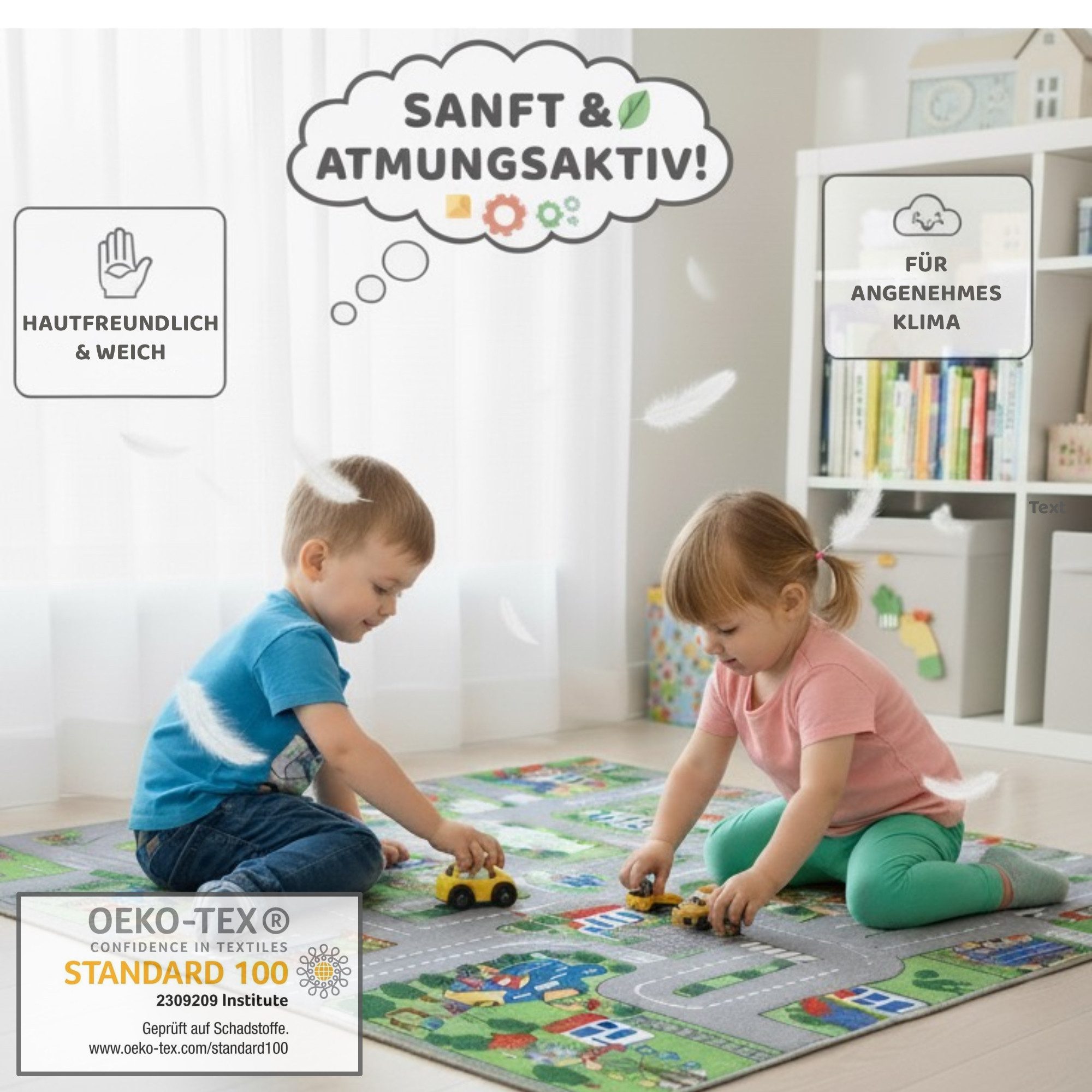 Entrando Kinderteppich Spielteppich Straße Stadt für Kinder, Rechteckig, Höhe: 10 mm, rutschfest, maschinenwaschbar, faltbar, strapazierfähig