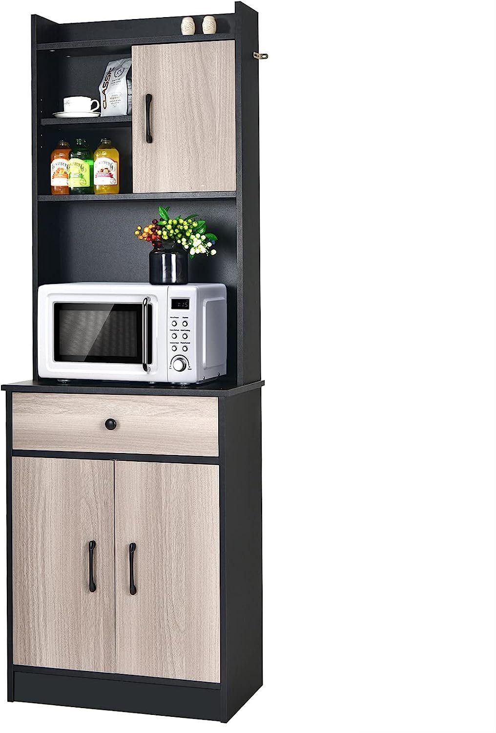 KOMFOTTEU Küchenregal Küchenschrank, mit breiter Schublade, verstellbaren Regalen, 2 Türen schwarz