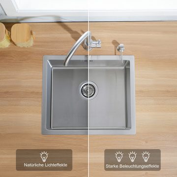 AuraLum pro Edelstahlspüle Edelstahl Küchenspüle Einbauspüle Spülbecken+ Flexibel Wasserhahn, 50/43/19 cm, mit 300ml Seifenspender Set