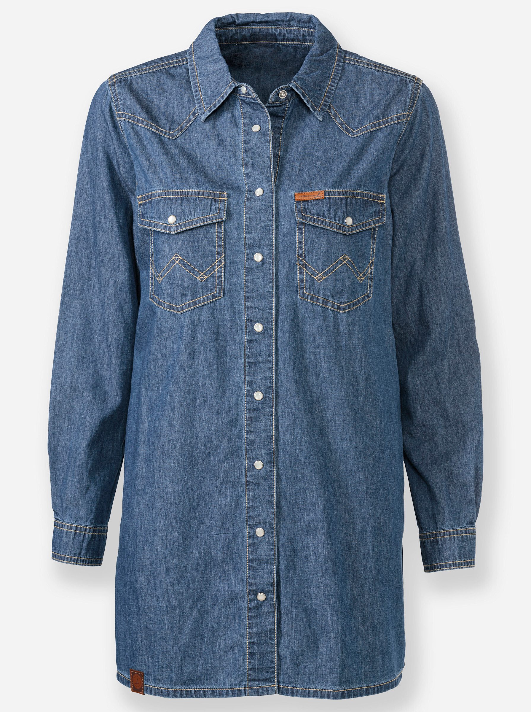 Klassische Bluse Jeans-Longbluse Langarm