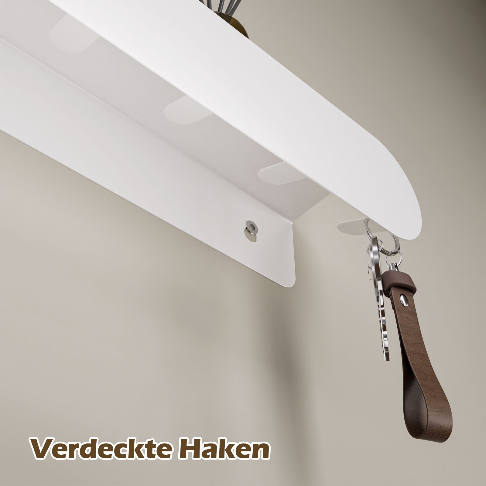 Yorbay Schlüsselbrett mit 6 versteckten Haken & Ablagefläche, Schlüsselhalter aus Metall für Flur, Eingangsbereich, Wohnzimmer