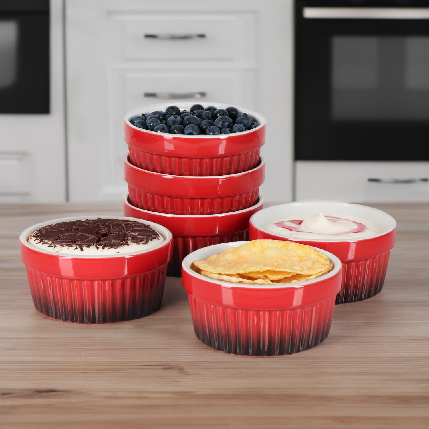 com-four Auflaufform Ragout Fin Schale - Ofenfeste Förmchen in rot, (6-St), Creme Brulee Schälchen - Dessertschale mit je 185 ml – Bild 2 von 5