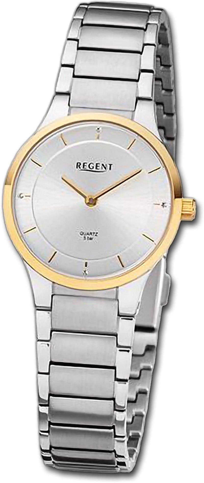 Regent Quarzuhr Regent Damen Armbanduhr Analog, Damenuhr Metallarmband silber, rundes Gehäuse, extra groß (ca. 28mm)