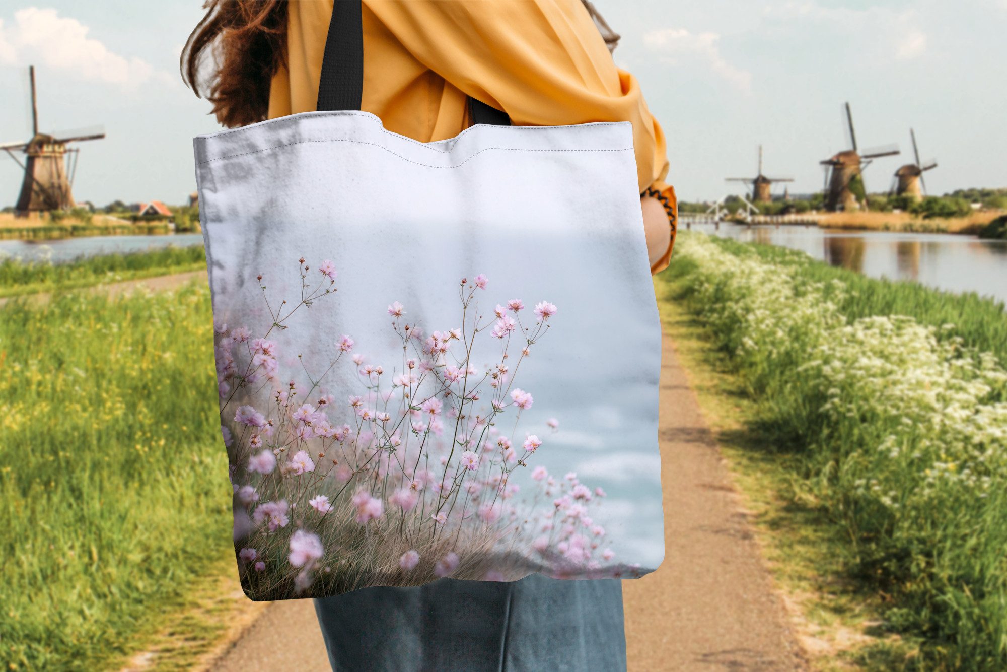 MuchoWow Shopper Klif - Bloemen - Zee - Roze, Handtasche, Damen und Herren, Schultertasche, Umhängetasche, Tote Bag