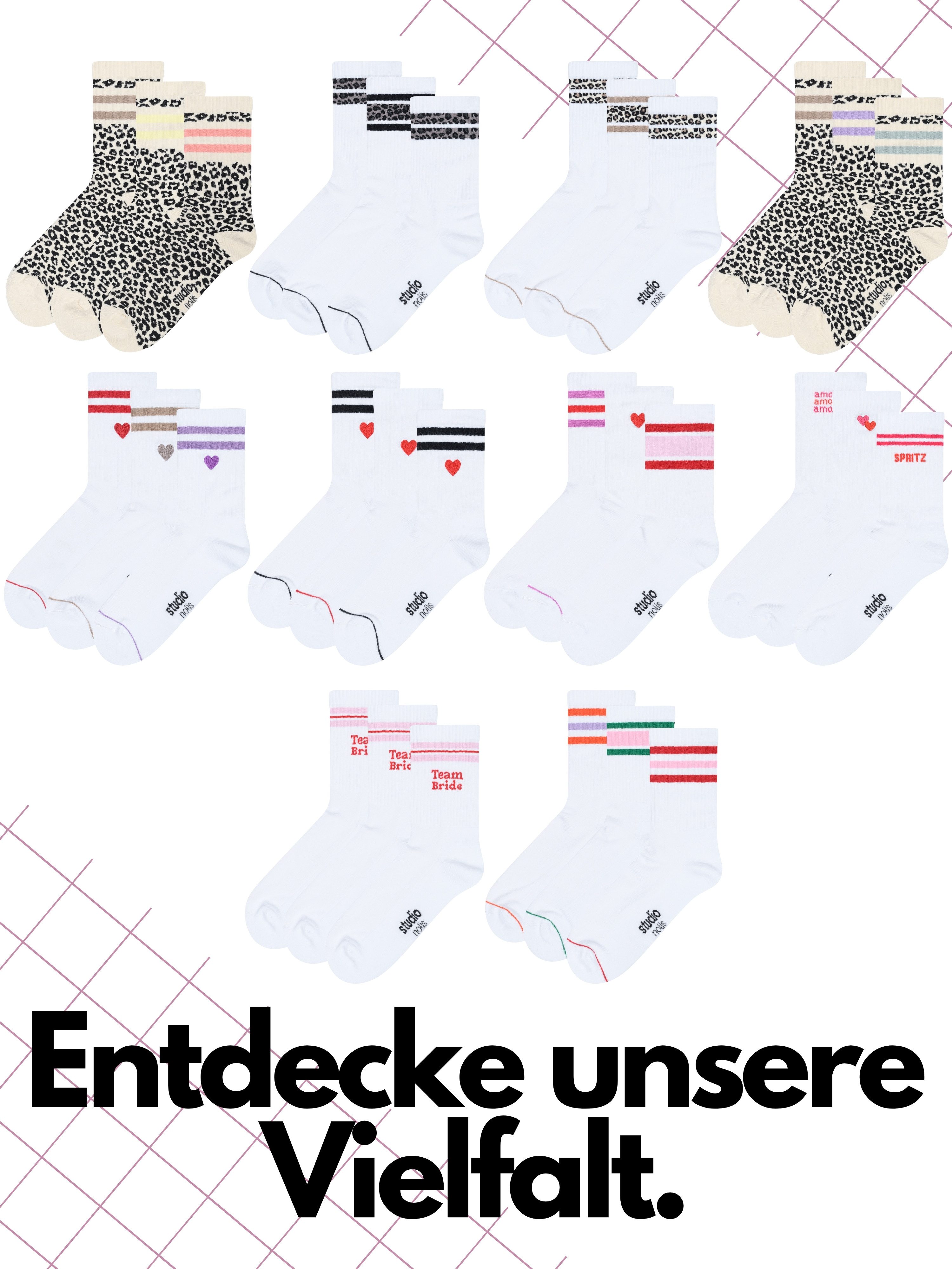 Studio Nolis Tennissocken Leo Streifen - Socken Damen Leo Print - Baumwolle (Set, 3er Set) mit Frottee