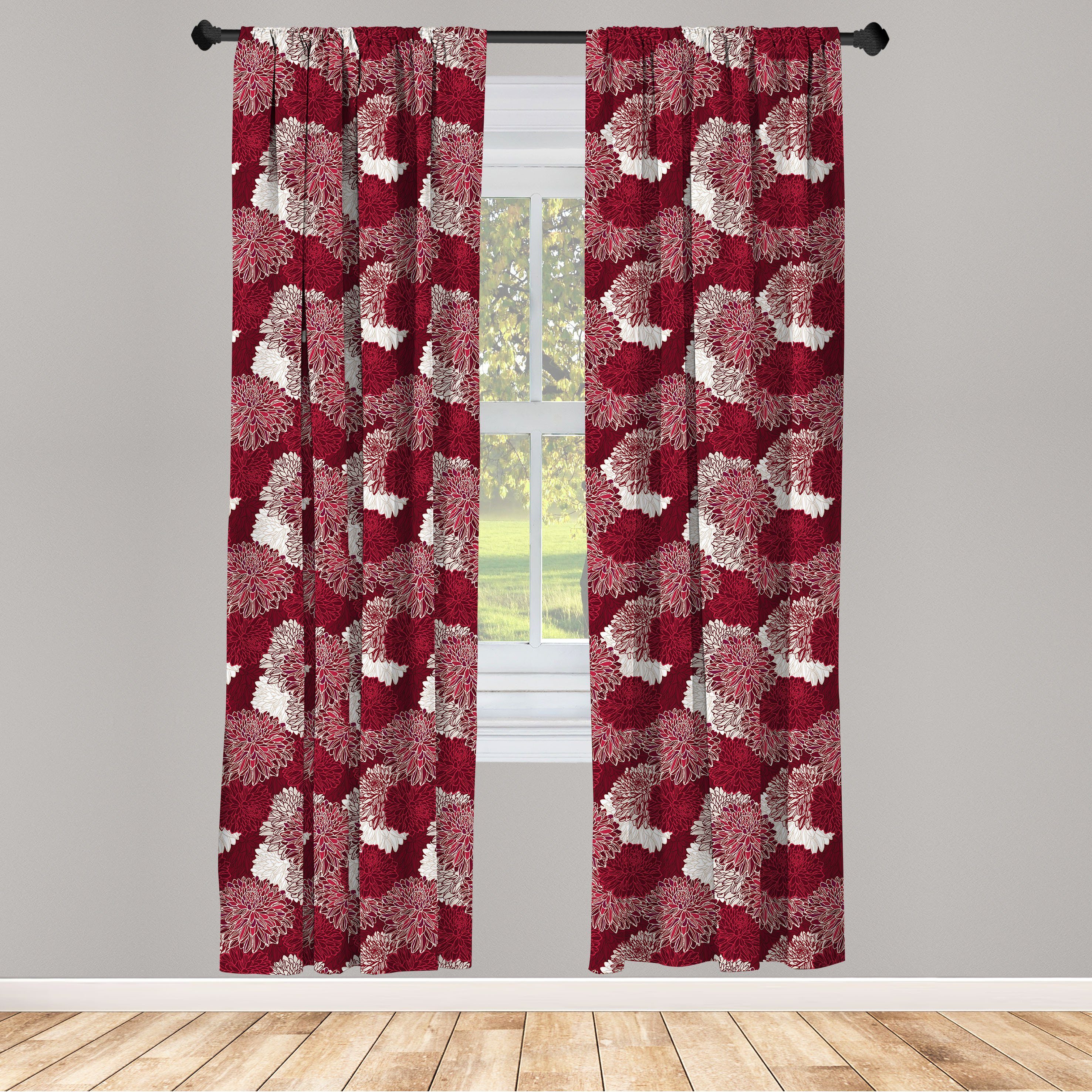 Gardine Vorhang für Wohnzimmer Schlafzimmer Dekor, Abakuhaus, Microfaser, Rot und weiß Chrysanthemen