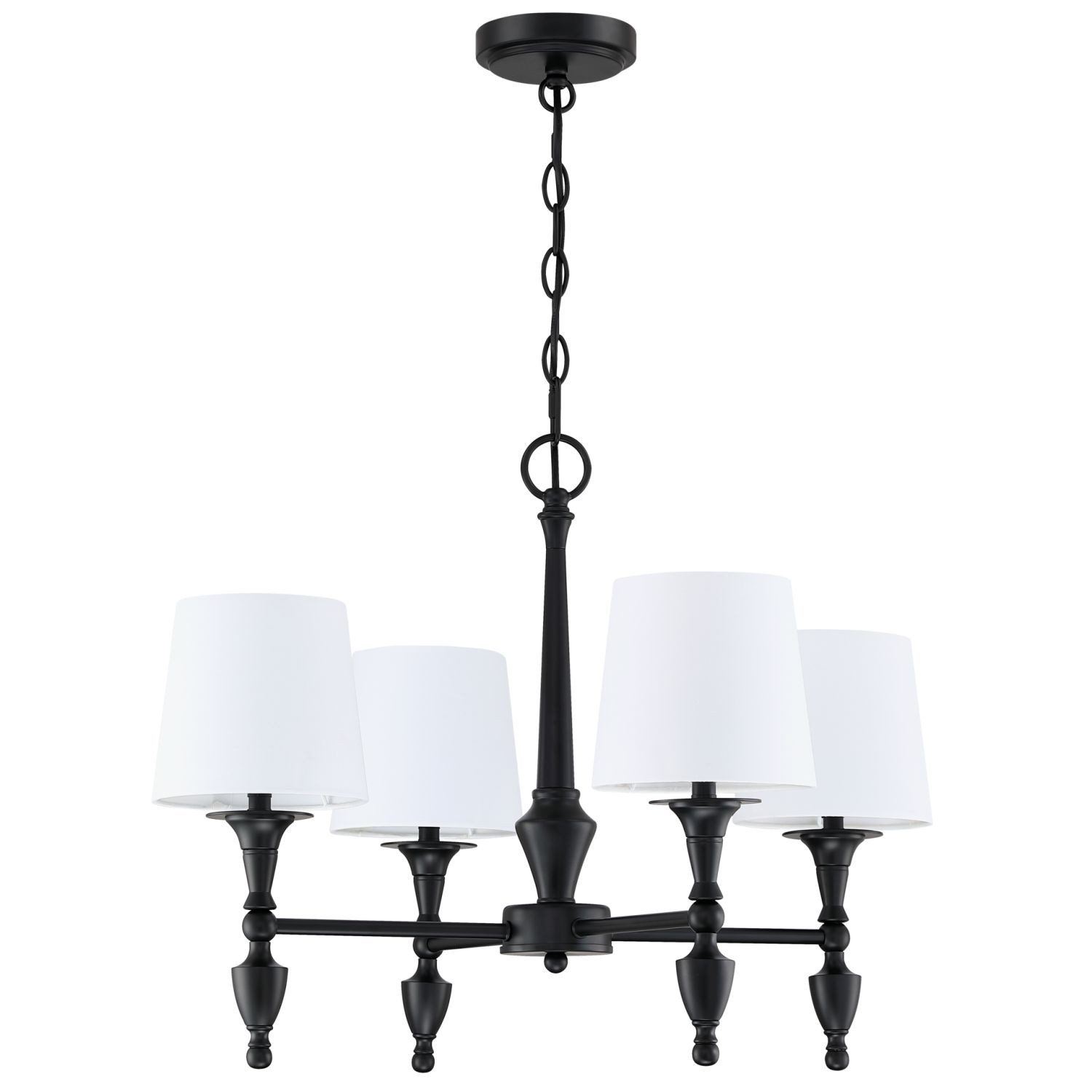 Licht-Erlebnisse Kronleuchter NORELL, ohne Leuchtmittel, Rustikal 61 cm breit H: max. 200 cm verstellbar Schwarz Weiß 4x E27