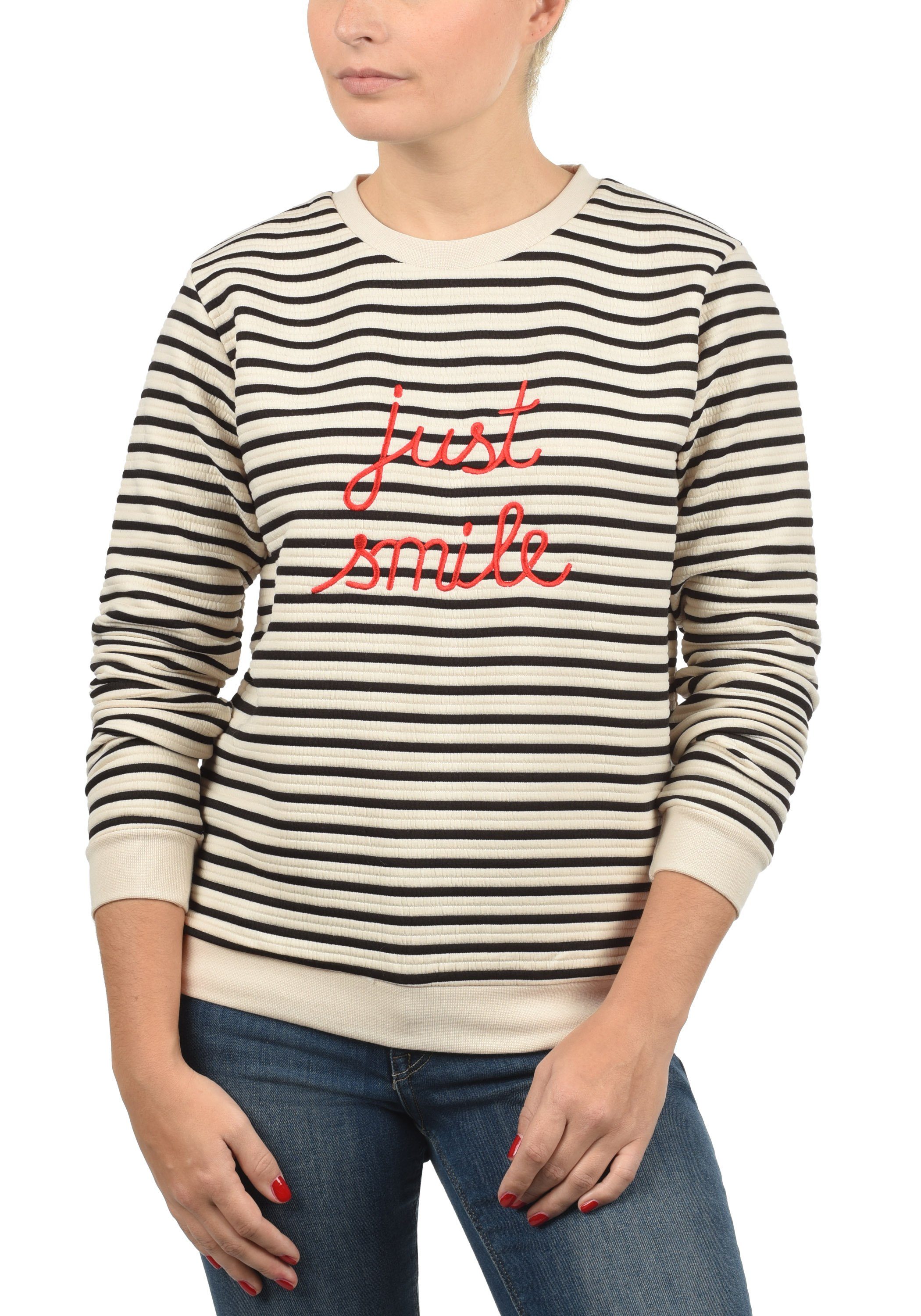 Damen Pullover Blend she Sweatshirt Daria Pullover mit Streifen und Stickerei