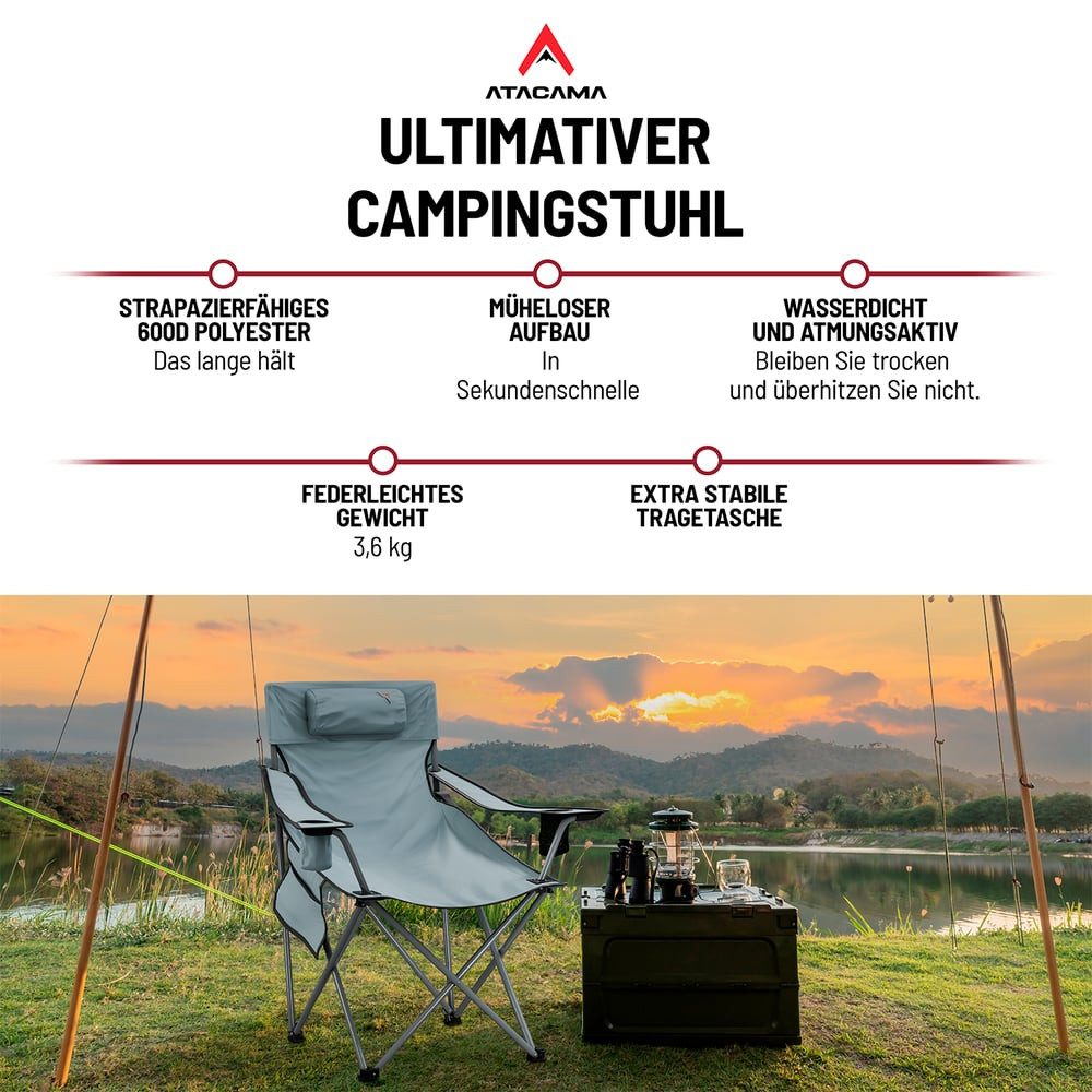 Atacama Campingstuhl ultraleicht mit Getränkehalter Armlehne, Outdoor Abenteuer Camping Wohnmobil Fahlstuhl Angeln Garten Zelten