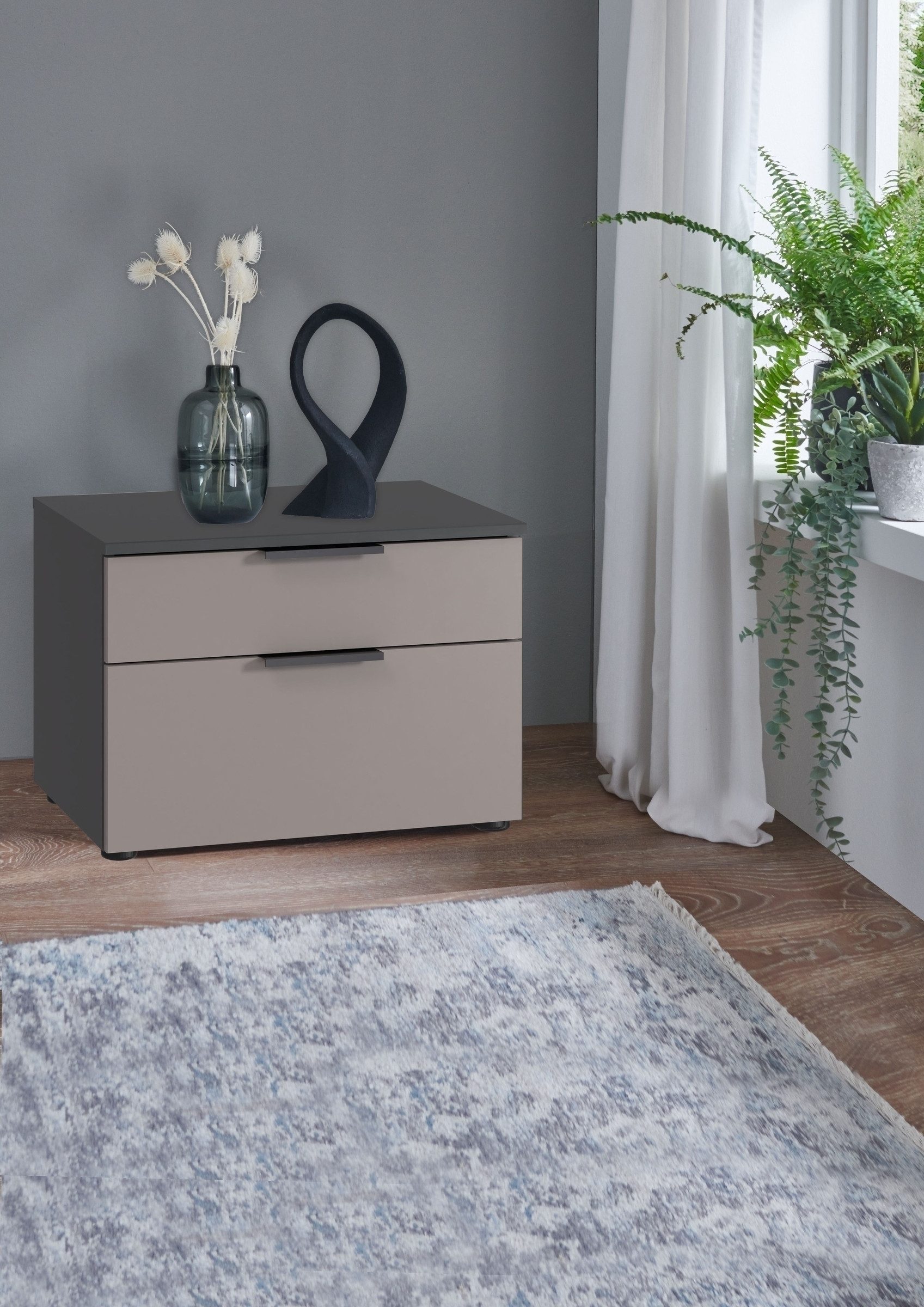 freiraum Nachtkommode OXFORD, in Saharagrau, Korpus Graphit - 54x39x41cm (BxHxT)
