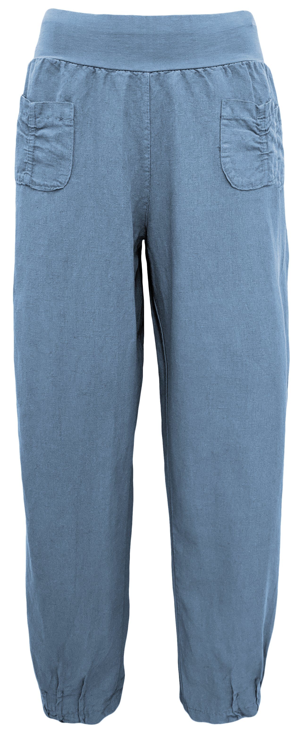 Aurela Damenmode weite (1-tlg) Jeans lässige mit Schlupfhose Passform, bequemer Pumphose Gummizug, Leinen, luftig Leinenhose 100% Sommerliche und Bein Leinen leichte und weitem breiter