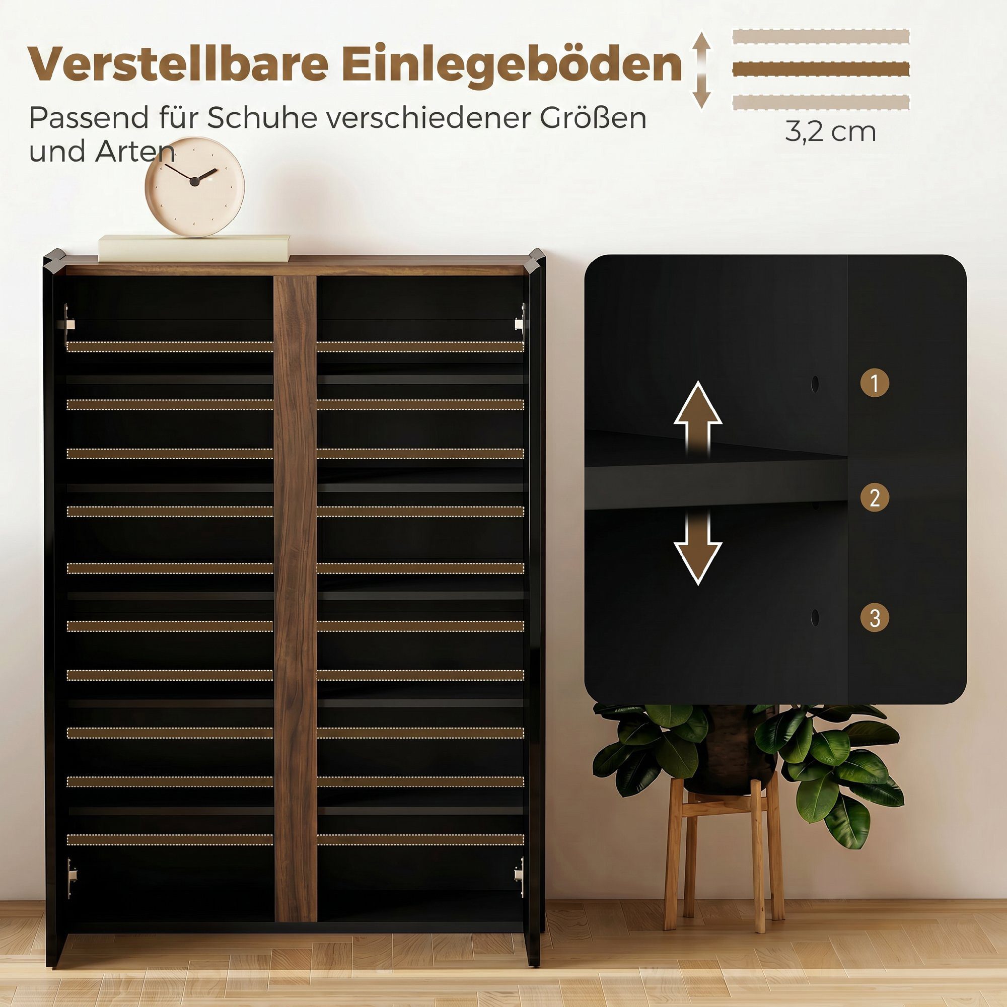 HOMCOM Schuhschrank leise Sicherheitsöffnung (Set, 1-St., 1er Set) Schuhschrank mit 6 Ebenen, Soft-Close, grifflose Türen – Bild 5 von 5