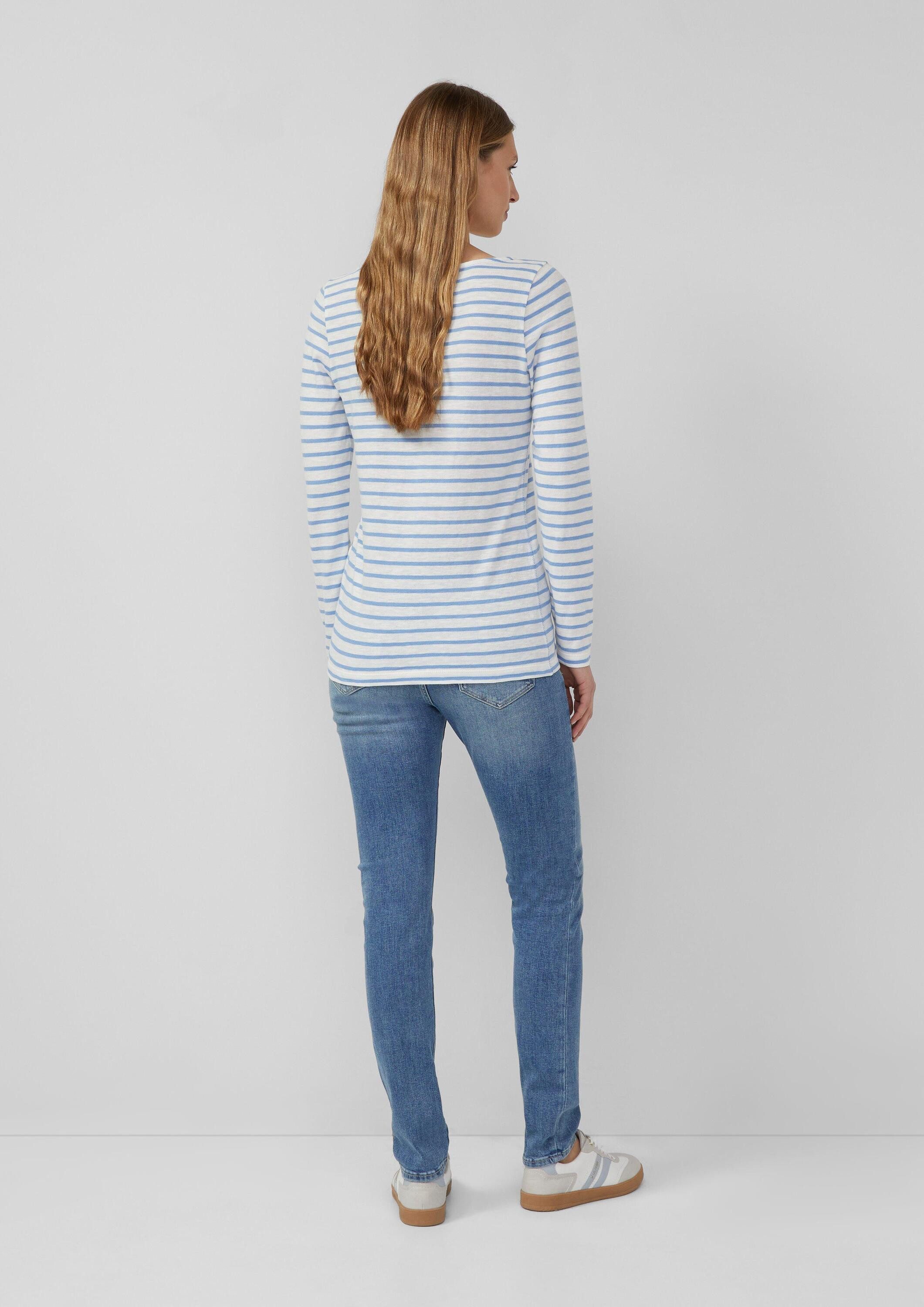 s.Oliver Langarmshirt T-Shirt Gestreiftes Langarmshirt aus Flammgarm mit U-Boot-Ausschnitt