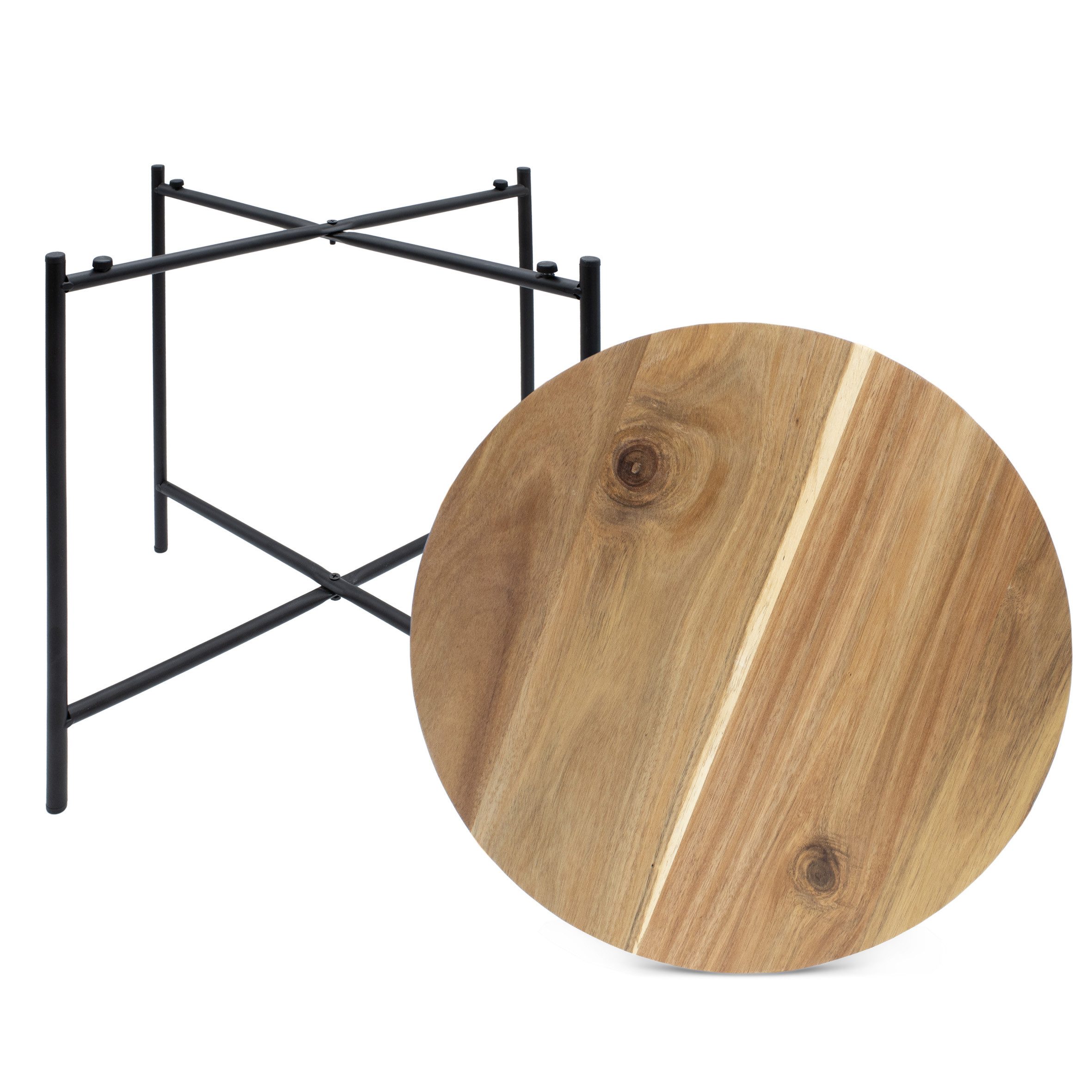 Spetebo Beistelltisch mit Akazien Tischplatte (Couchtisch, 1-St., mit Holz Platte und Metall Gestell), Tischplatte abnehmbar – Bild 5 von 5