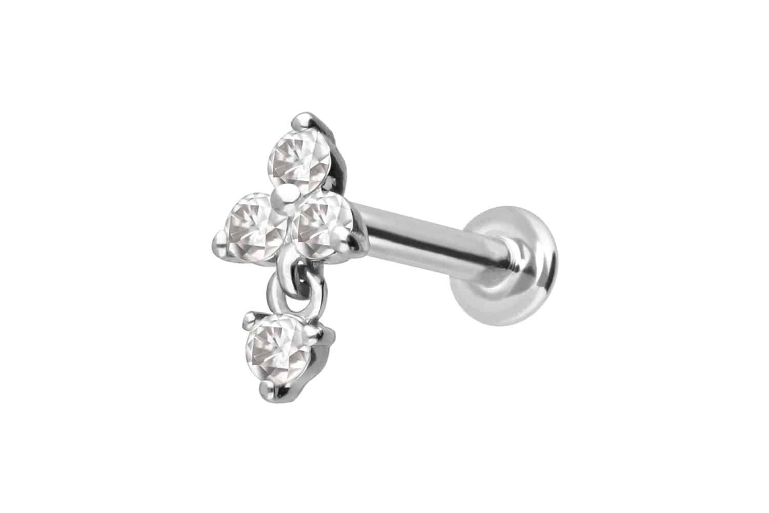 Piercing-Set 14 Karat Gold Labret mit Push Fit MOISSANIT-BLUME + MOISSANIT