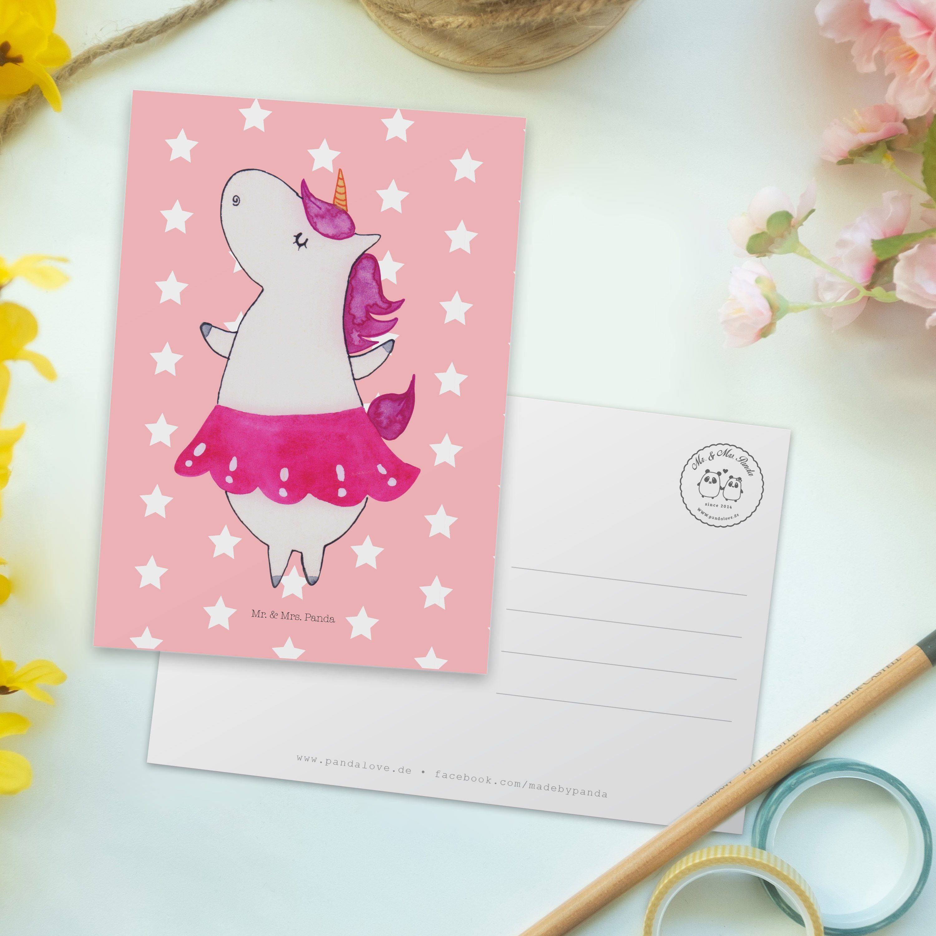 Mr. & Einhorn Ballerina - Geschenk, Rot Geschenkkarte, Pastell Mrs. G - Unicorn, Postkarte Panda