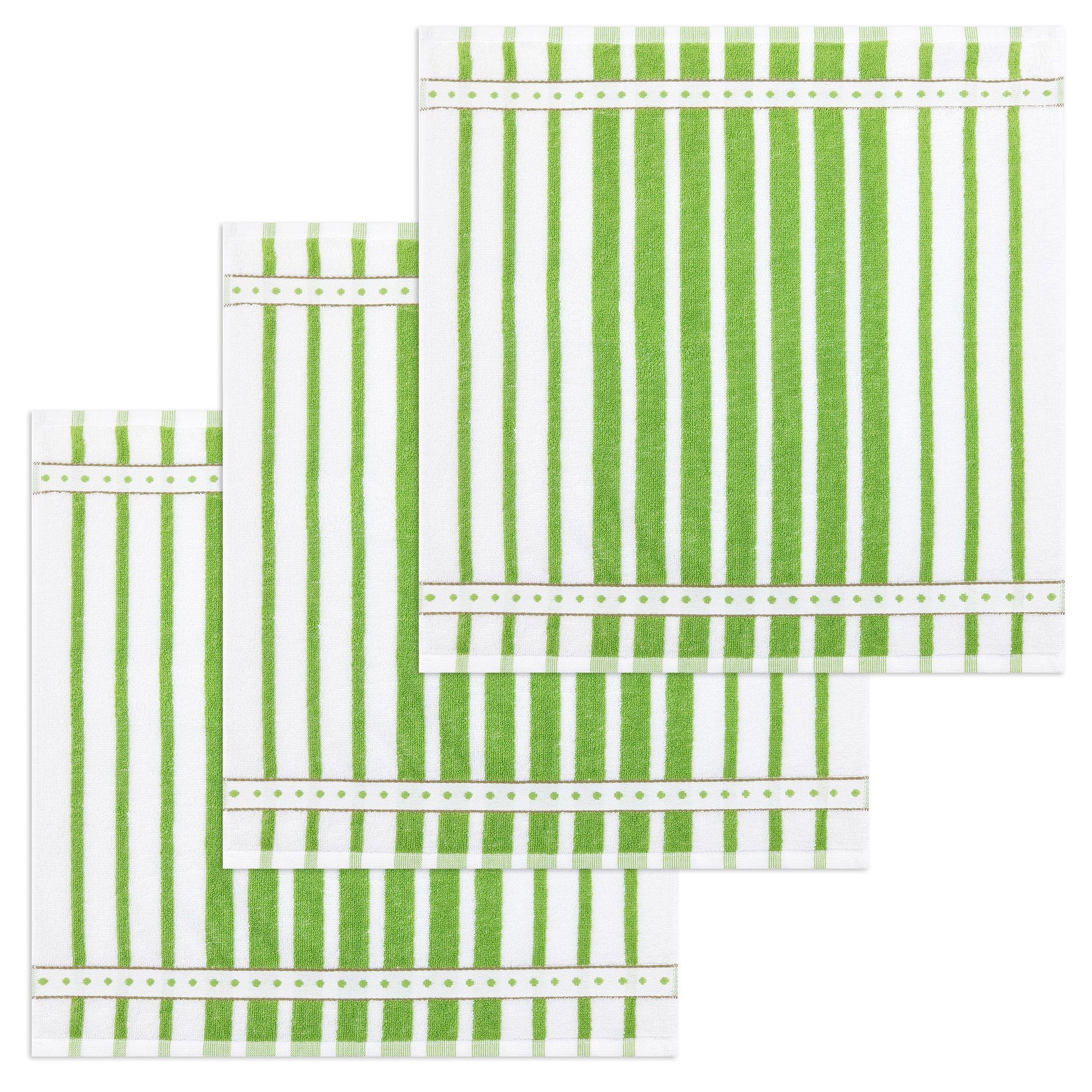 Kracht Geschirrtuch Blockstreifen, (Set, 3-tlg., Set), 3er Pack Frottee Küchenhandtücher (3 Stück) ca.50x50cm Baumwolle Grün