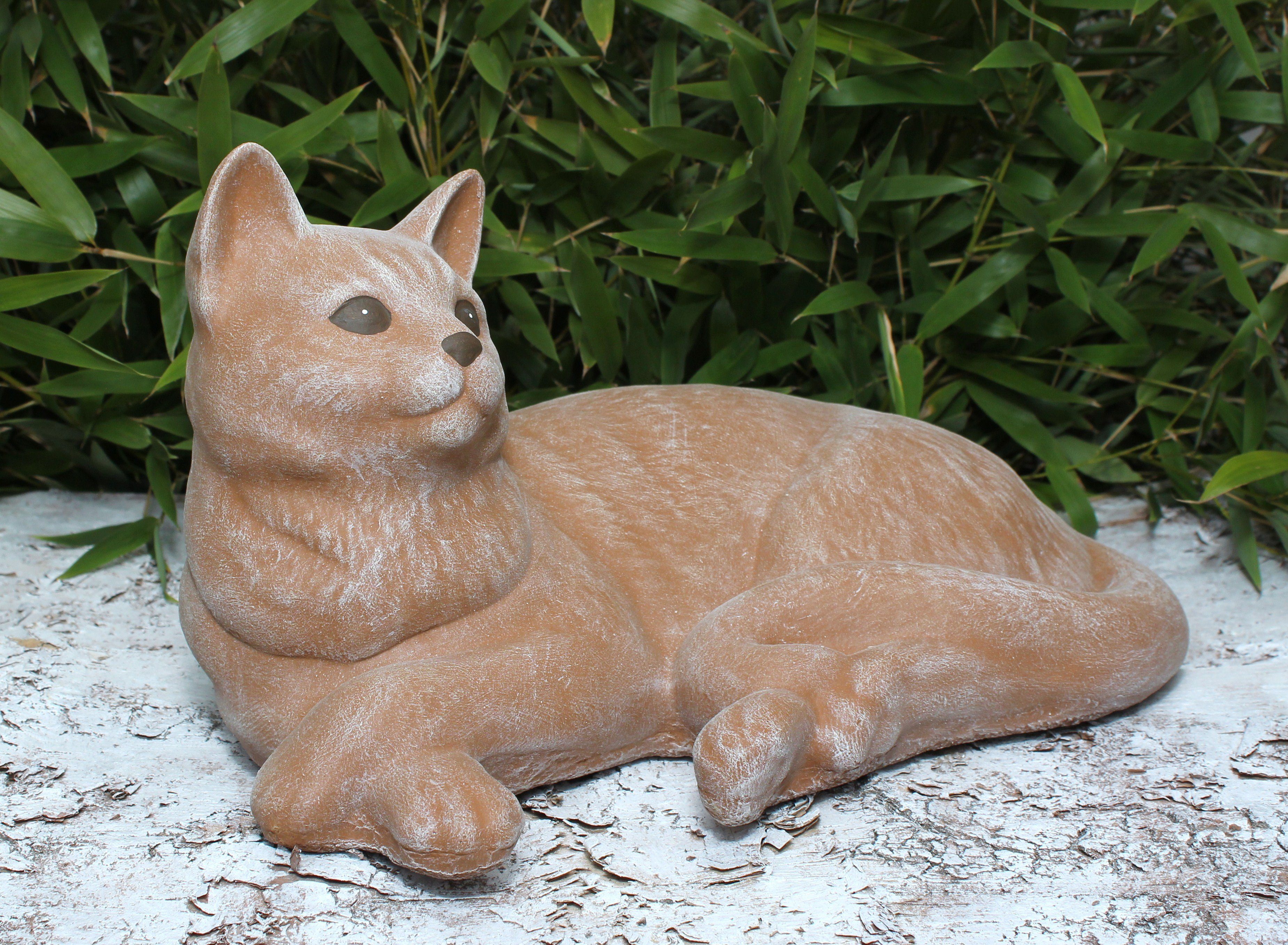 winterfest, Garten, in terrakotta und - Haus Dekofigur für Tierfigur Germany Tiefes liegend Kunsthandwerk Katze Steinfigur frostsicher, Made
