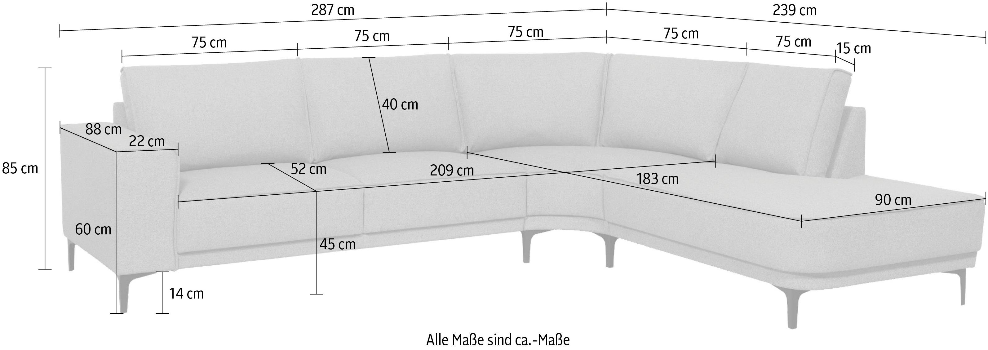 in und mane, Rückenlehne Alessia, verschiedenen abgerundeter Style of Farben Ecksofa natural Places mit