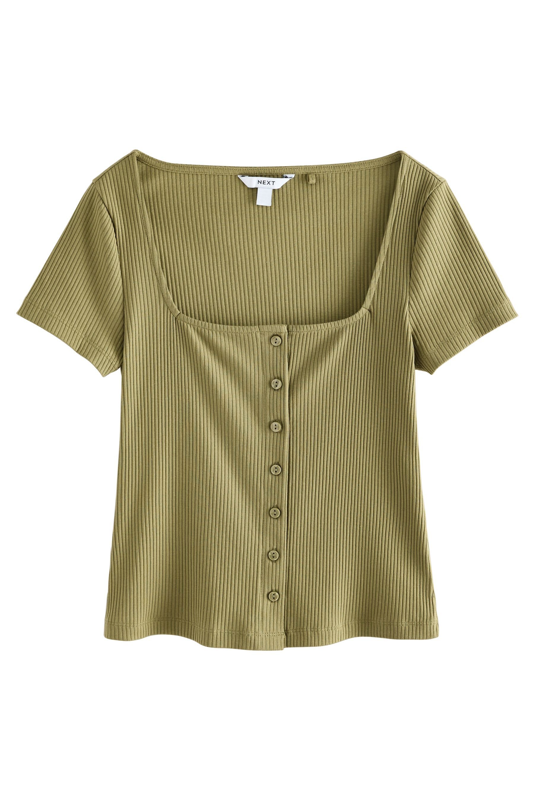 Next T-Shirt Geknöpftes, geripptes Oberteil mit kurzen Ärmeln (1-tlg) günstig online kaufen