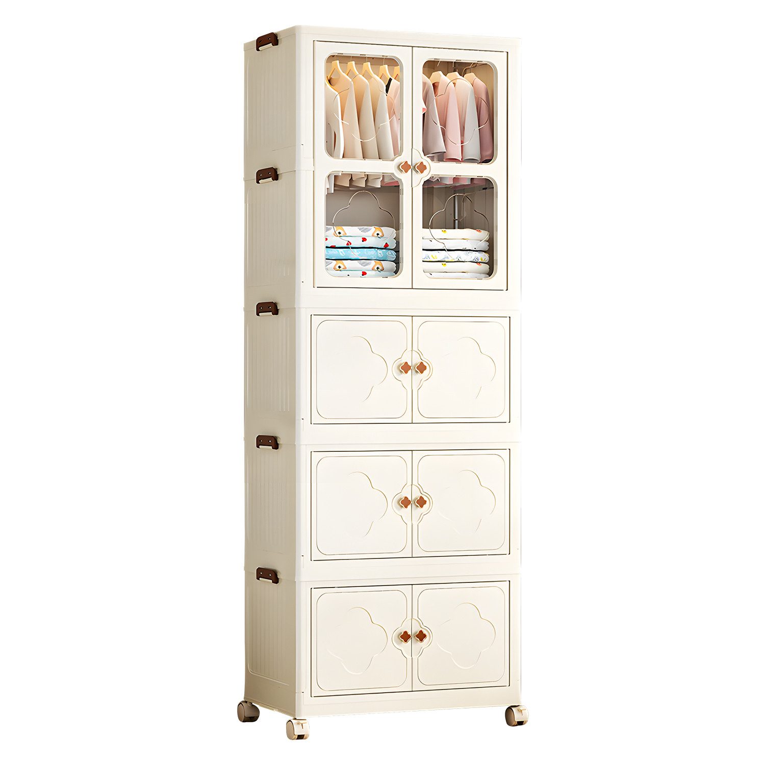 Seven Comfort Mehrzweckschrank Kunststoff, Kleiderschrank Faltbarer, mit 10 Kleiderbügeln, Mehrschichtig, mit Rollen