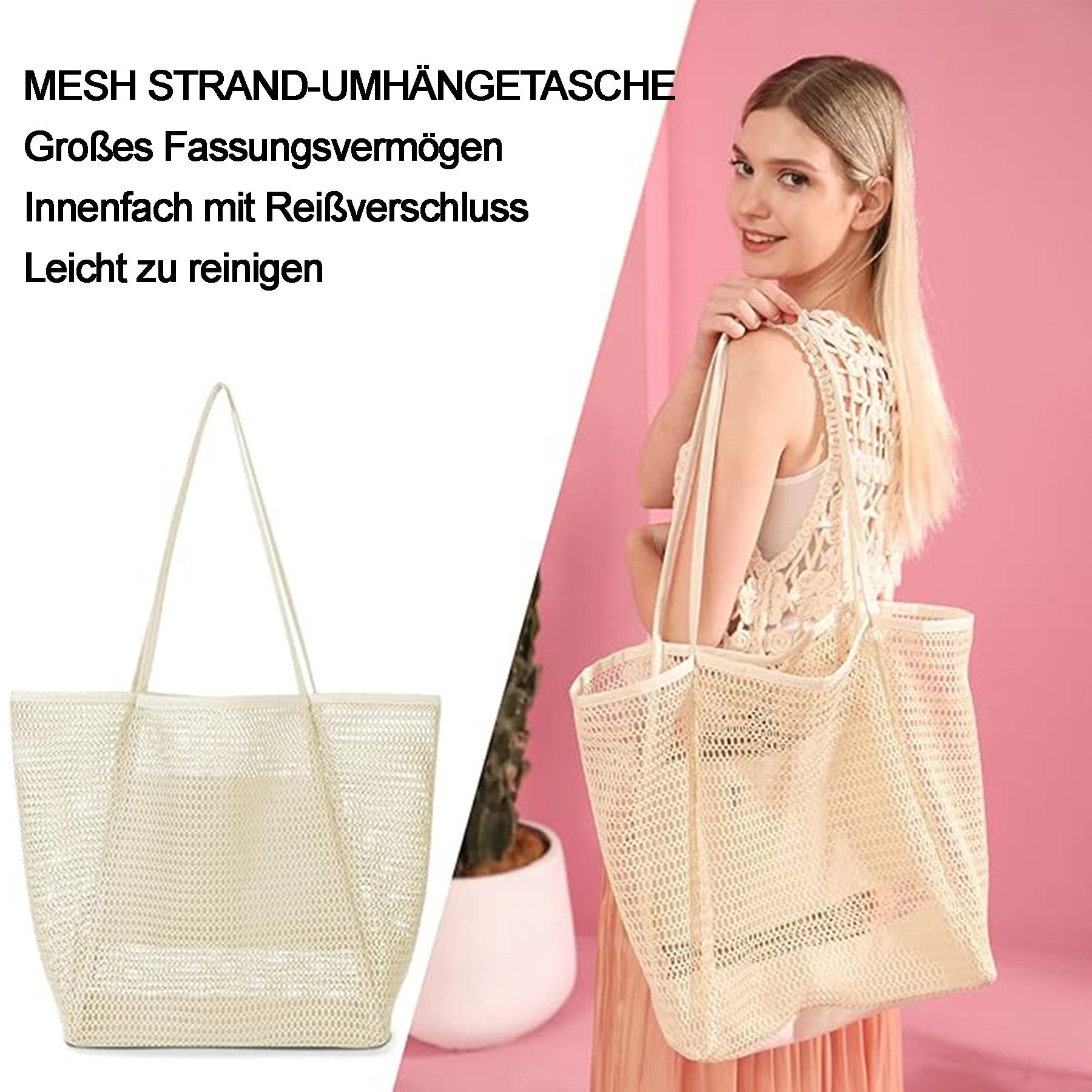 Mutig Strandtasche Strandtasche Groß, Mesh mit Reißverschluss Shopper Damen günstig online kaufen