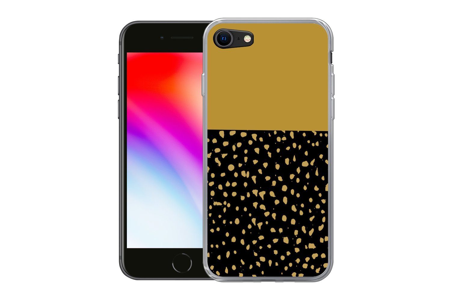 MuchoWow Handyhülle für Apple iPhone 7 Polka dots - Ockergelb - Schwarz, Smartphone-Bumper, Print, Handy Schutzhülle Dünn