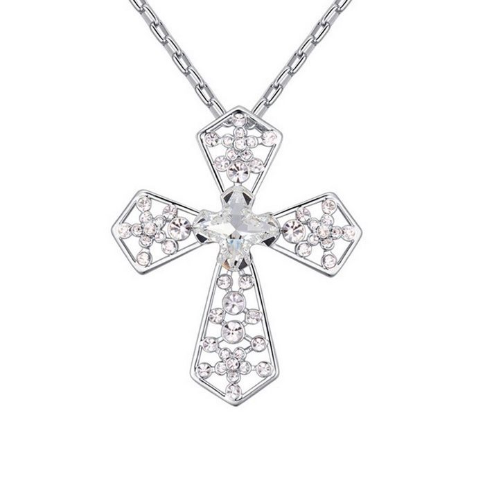 BUNGSA Ketten-Set Kette Kreuz Silber aus Messing Damen (1-tlg) Halskette Necklace