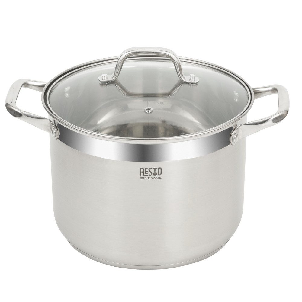 RESTO Kitchenware Kochtopf Libra, Topf energiesparend und spülmaschinenfest, Edelstahl 18/10 (1-tlg), Induktion, für alle Herdarten geeignet mit hitzebeständigem Glasdeckel