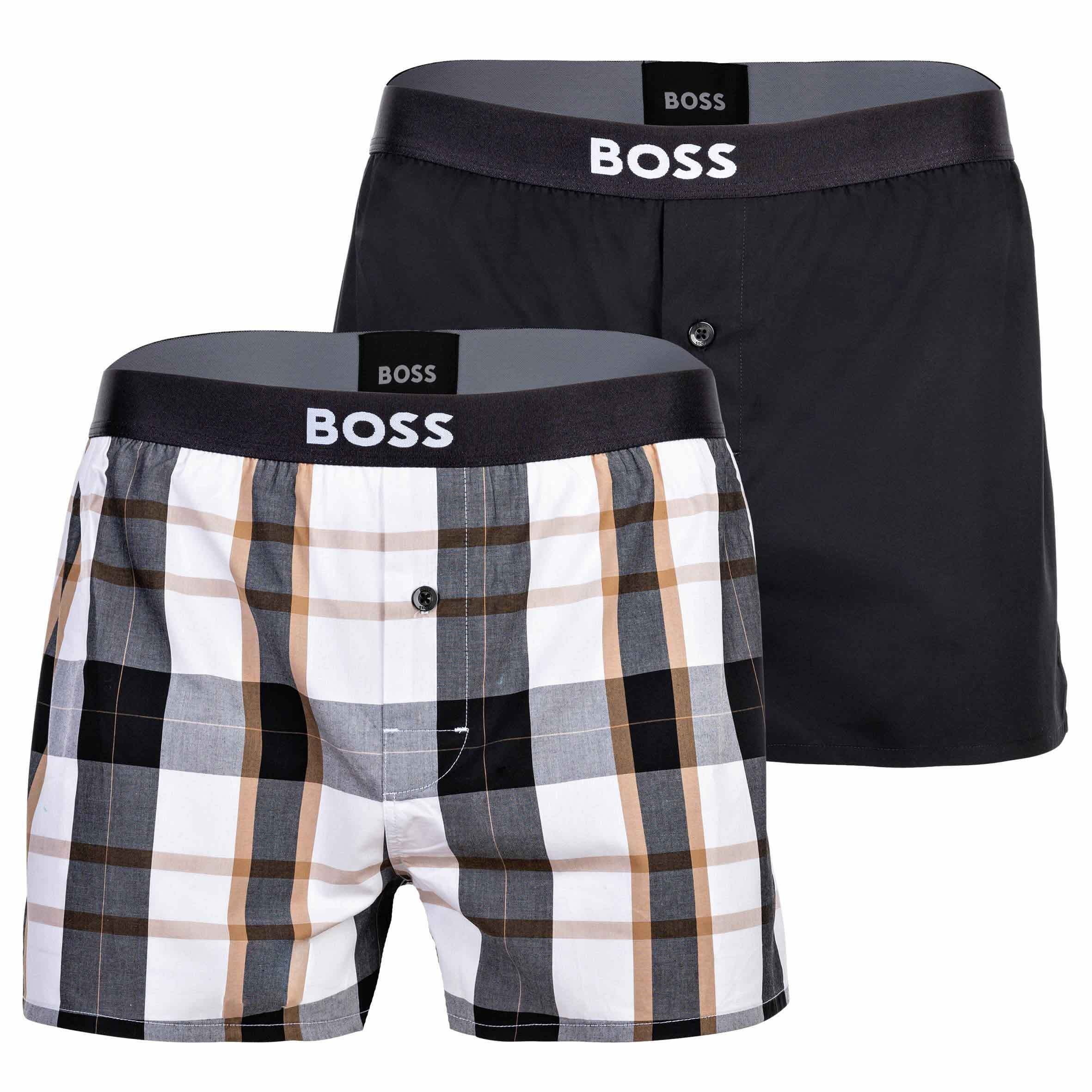 BOSS Boxershorts Herren Web-Boxershorts, Woven 2er Boxer - Weiß EW Pack