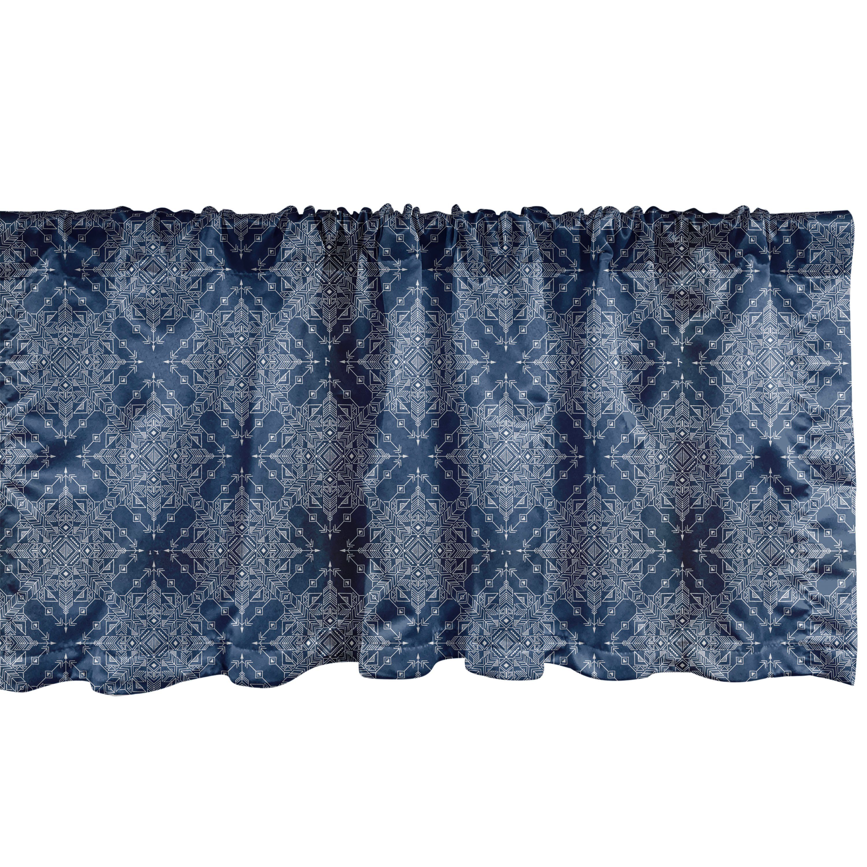 Scheibengardine Vorhang Volant für Küche Schlafzimmer Dekor mit Stangentasche, Abakuhaus, Microfaser, Antique Oriental Blau Kultur Kunst