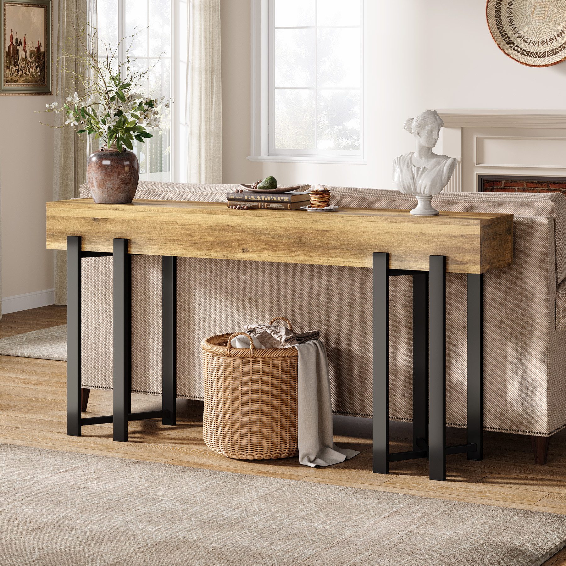 Tribesigns Konsolentisch 160x30cm Landhaus Flurtisch Eiche günstig online kaufen