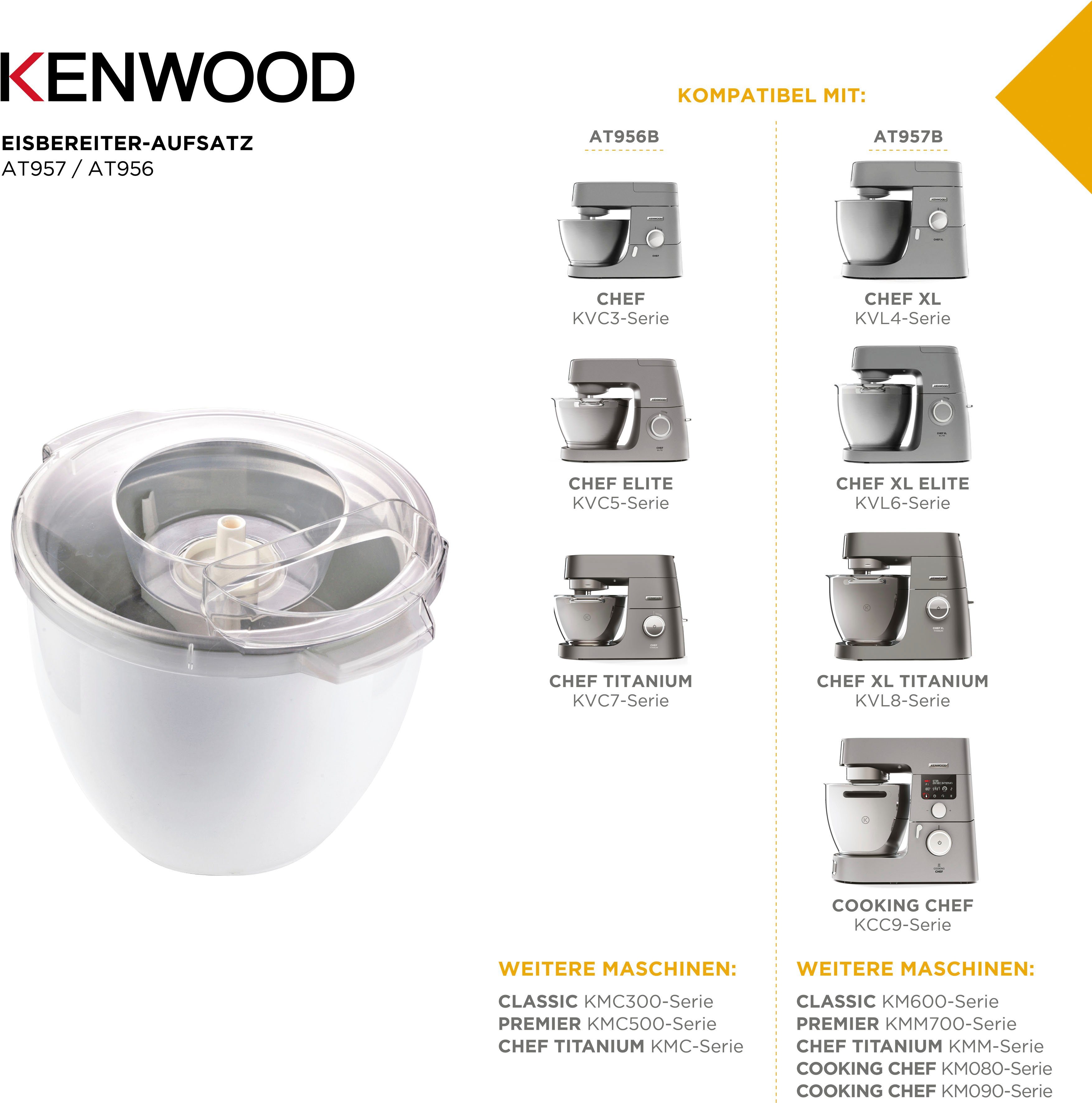 KENWOOD Eisbereiteraufsatz AT957, Zubehör für Kenwood Küchenmaschinen (Chef  XL-Größe)