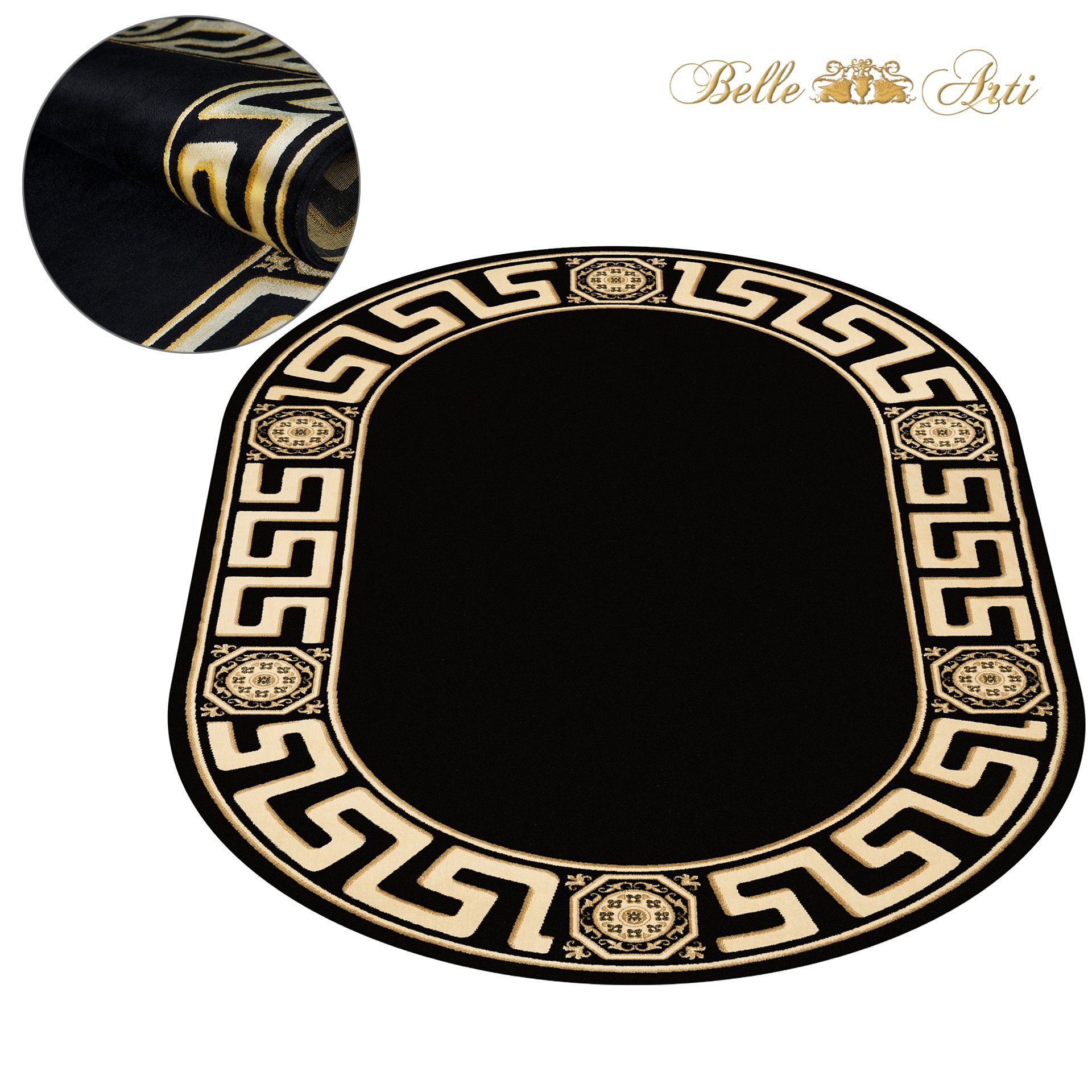 Belle Arti Teppich Mäander Teppich Oval Schwarz art 641 152 cm x 230 cm Oval, Oval