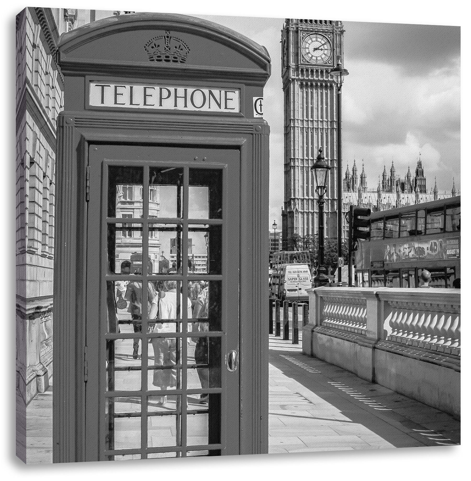 Pixxprint Leinwandbild Telefonzelle in London, Telefonzelle in London (1 St), Leinwandbild fertig bespannt, inkl. Zackenaufhänger