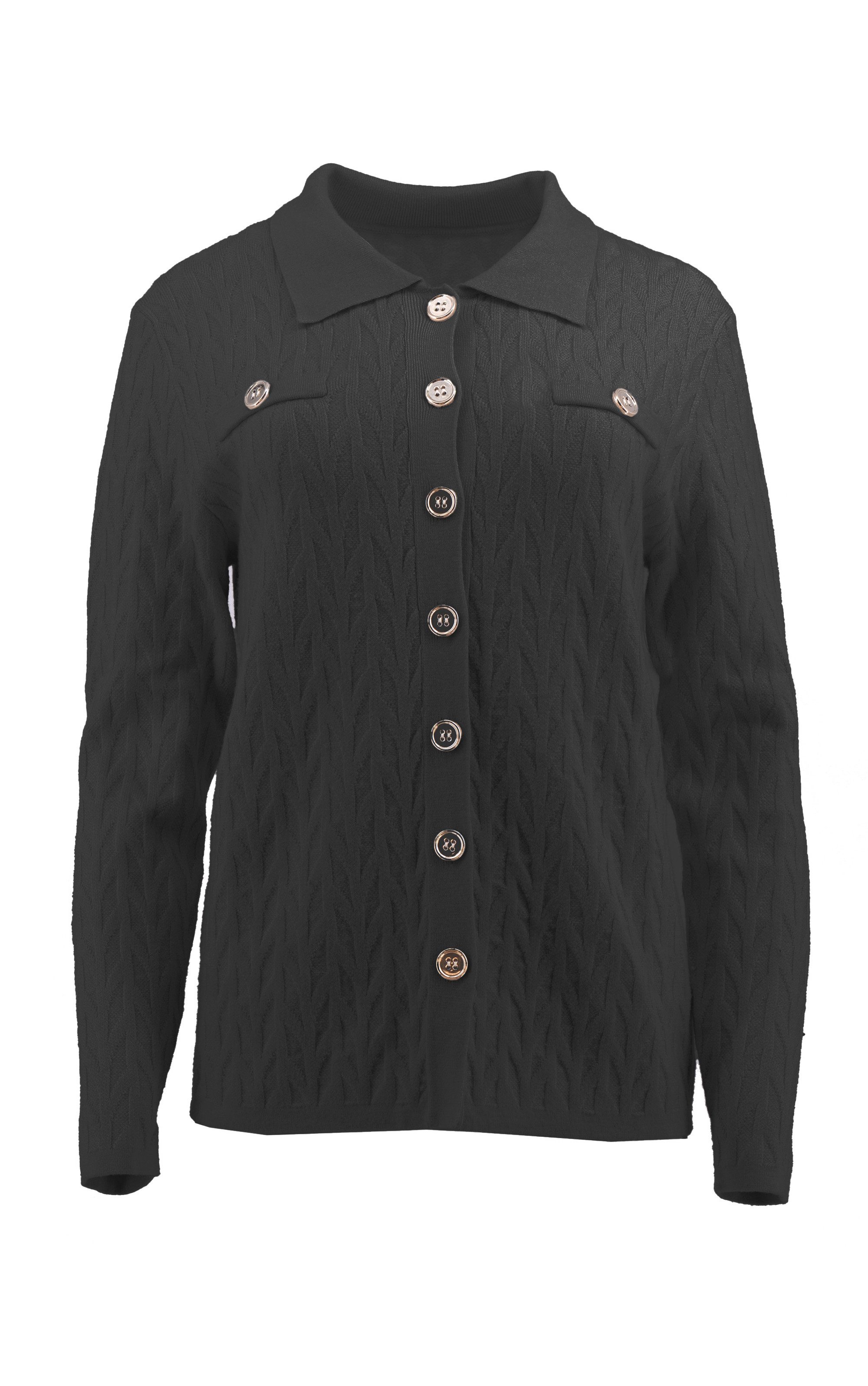 Passioni Strickjacke mit Kragen und Zopfmuster günstig online kaufen