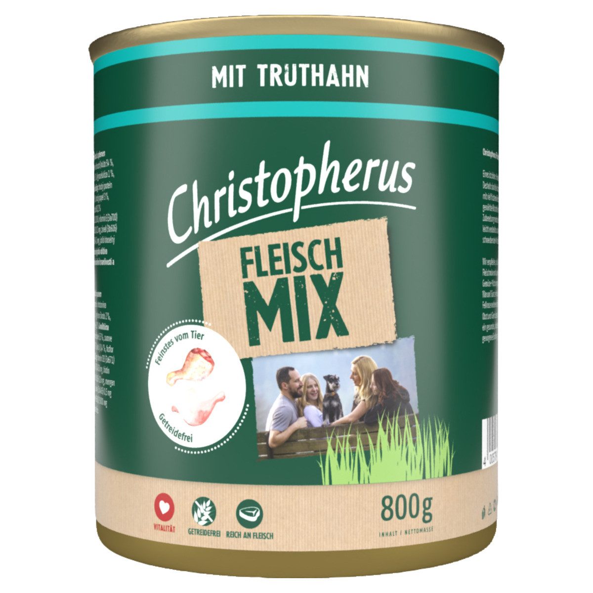 Christopherus Fleischmix mit Truthahn 800 g - 6 Stück, Nassfutter für: Hund