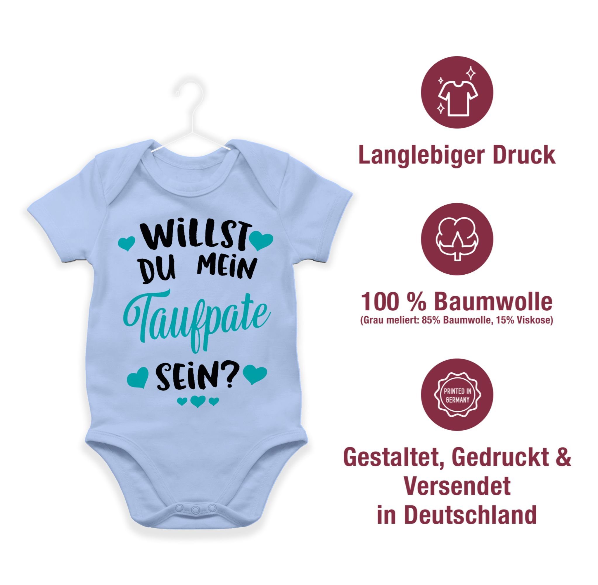 3 sein? Willst Taufpate Patenonkel Baby du Shirtracer türkis - mein Babyblau Shirtbody