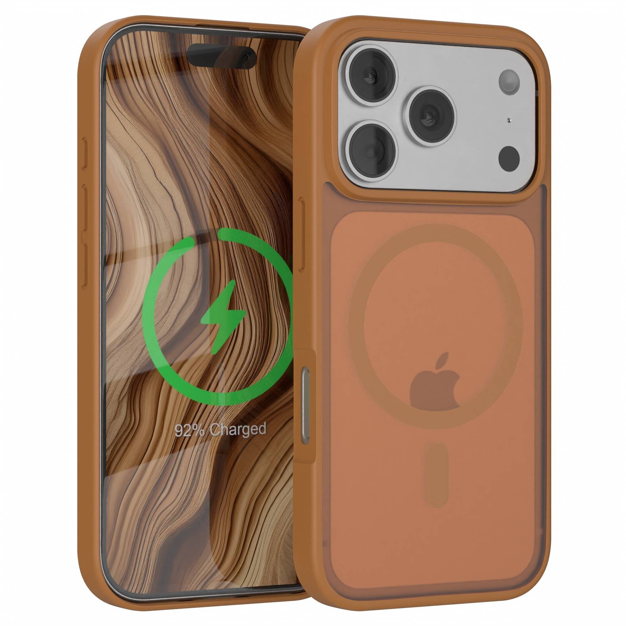 EAZY CASE Handyhülle Outdoor Case MagSafe für Apple iPhone 17 Pro 6,3 Zoll, Handyhülle Outdoor Slimcover mit MagSafe kratzfest transparent Braun
