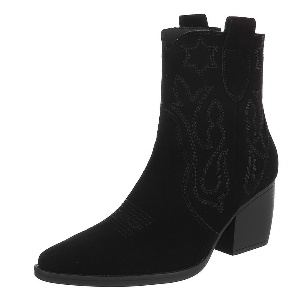 Damen Westernstiefel Echtleder mit Blockabsatz Westernstiefelette
