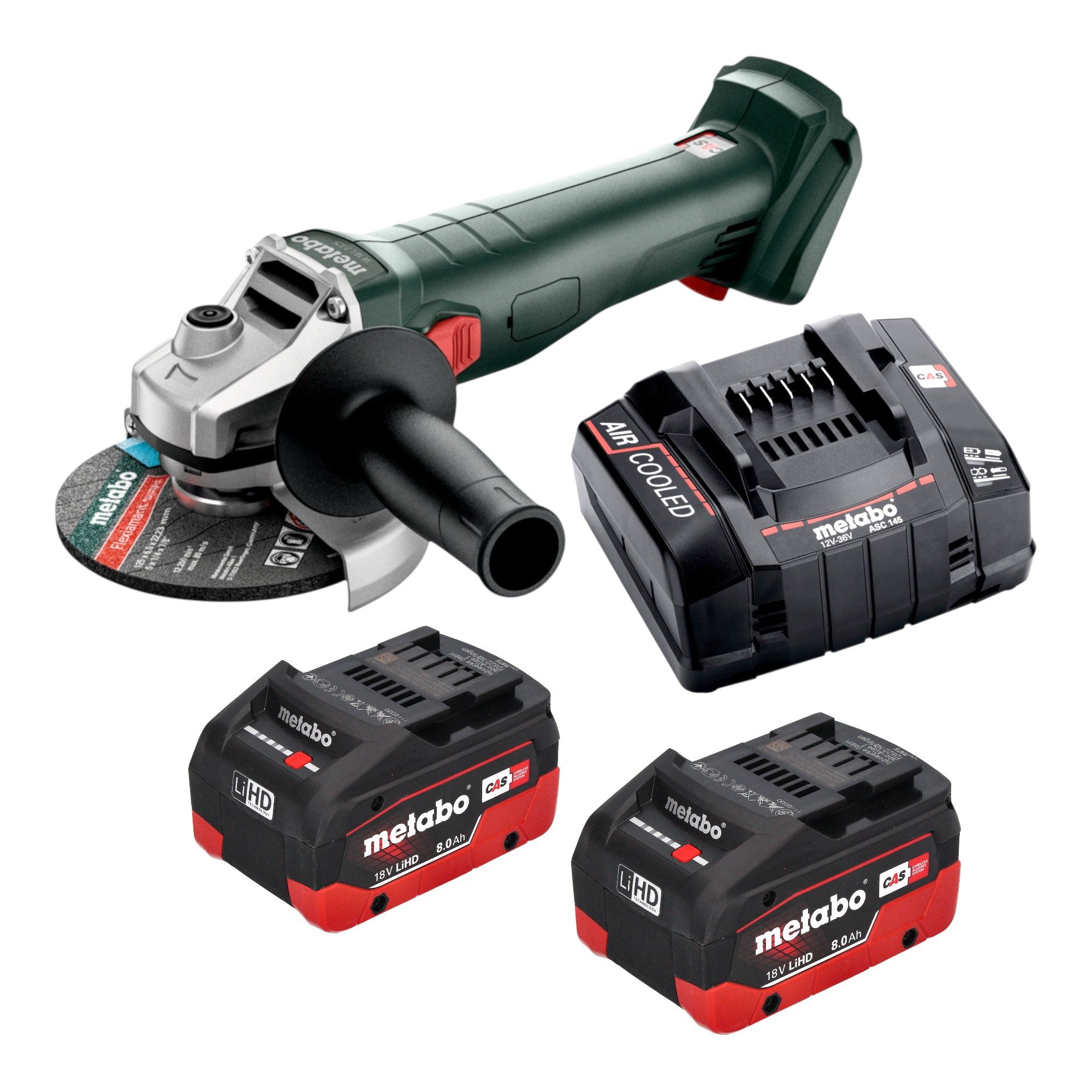 metabo Akku-Winkelschleifer W 18 7-125 18 V 125 mm + 2x LiHD Akku 8,0 Ah + Ladegerät