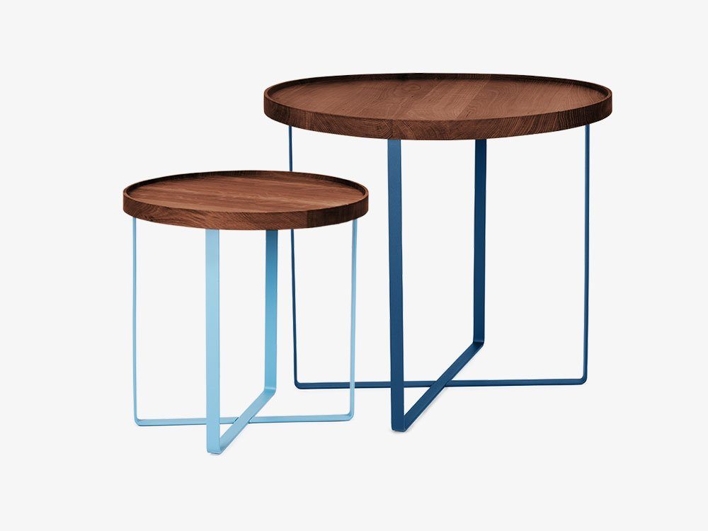 KAUTSCH.com Beistelltisch Beistelltisch 2er-Set MAXI-PAULE mit Tischplatte (2er-Set), Abnehmbare Tischplatte dunkelblau-hellblau | Nussbaum