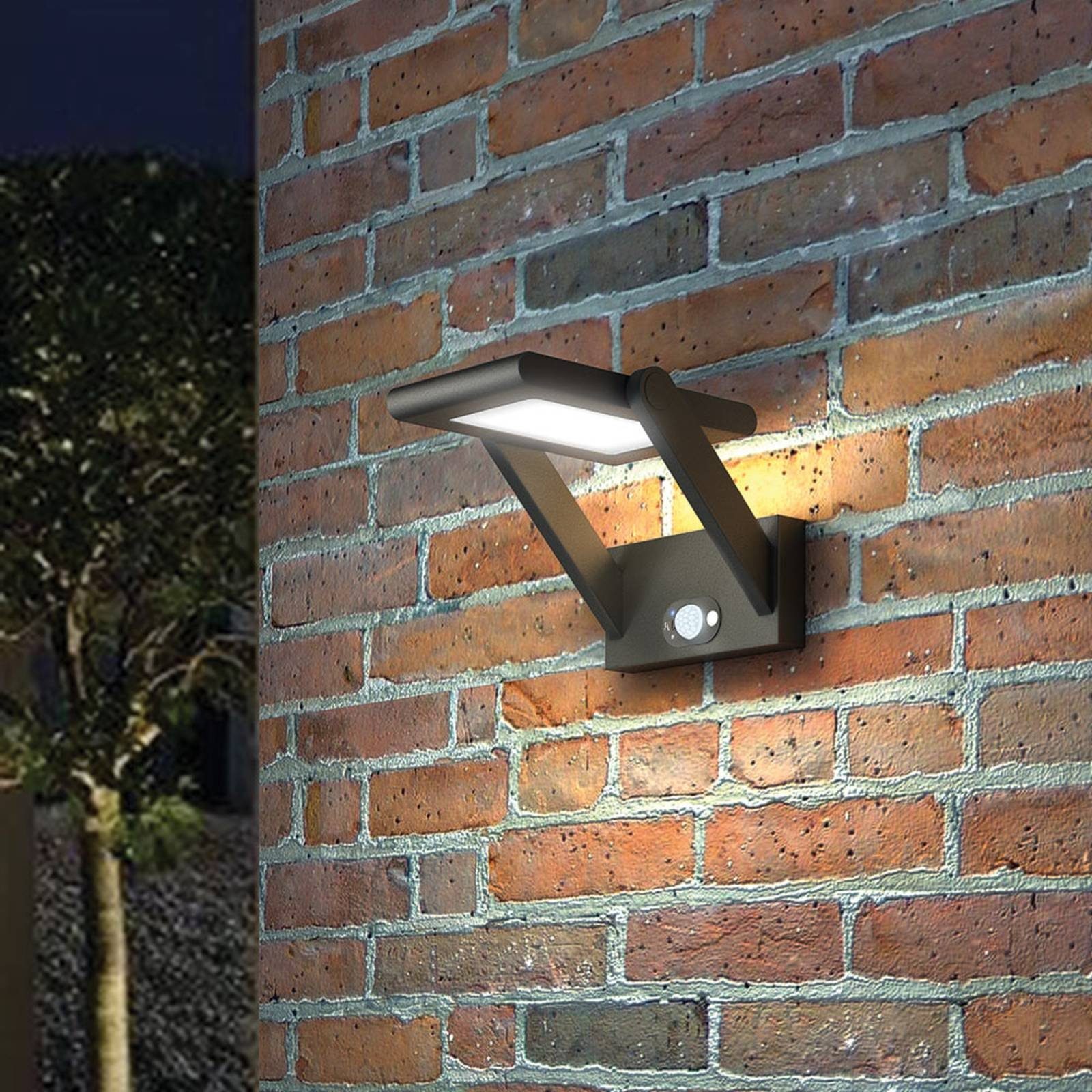 Lucande Außen-Wandleuchte Valerian, LED, Metall, Schwarz warmweiß IP54mit Bewegungsmelder, 1 x 1,4 W LED, warmweiß