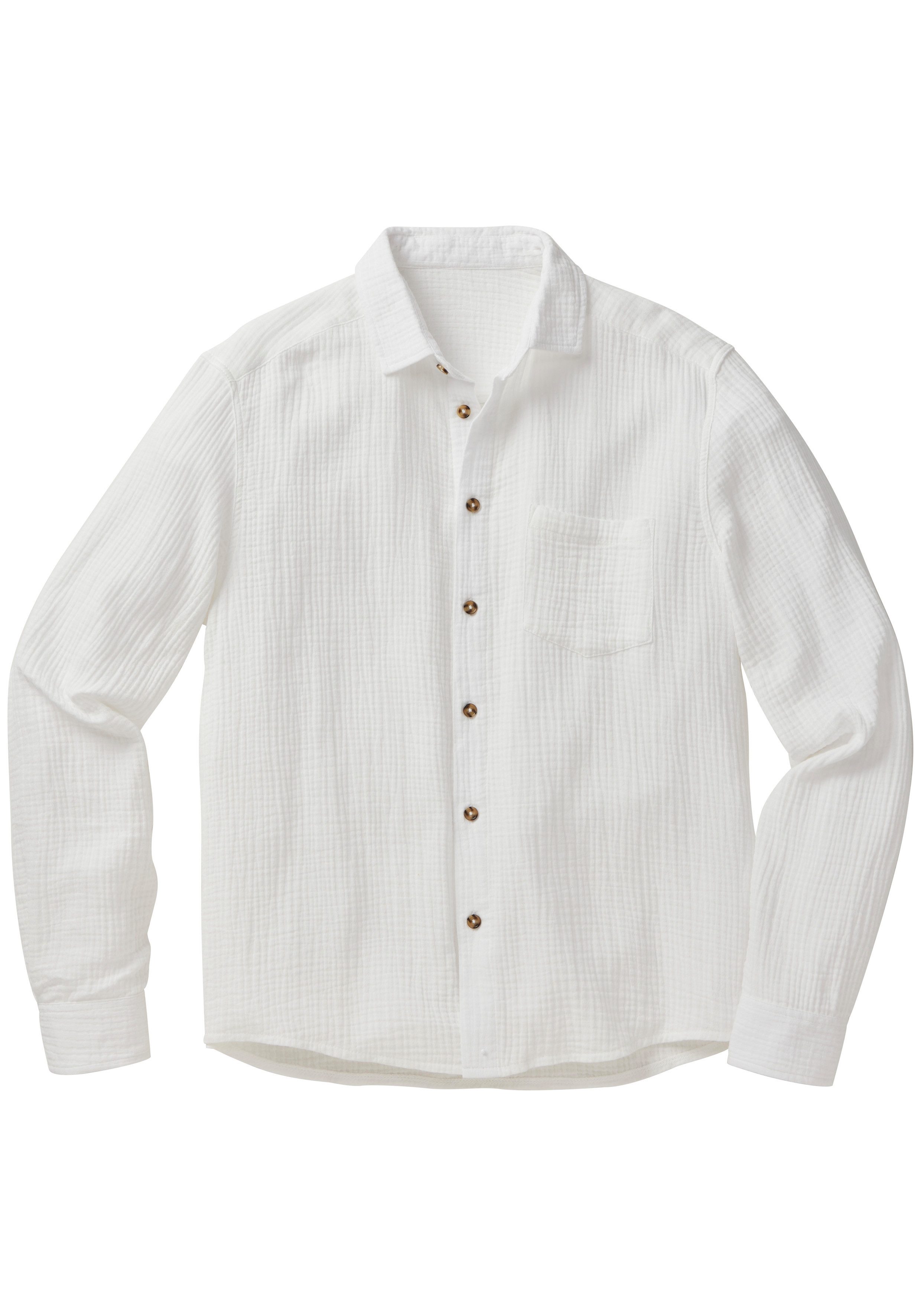 Beachtime Langarmhemd Regular fit Langarm, Freizeithemd aus Musselin-Ware