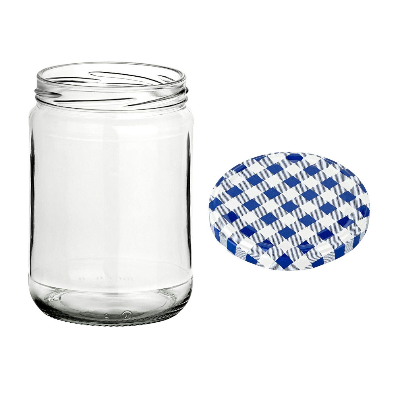 gouveo Einmachglas Vorratsgläser 580 ml Klassik mit Schraub-Deckel - Große Einmachgläser, (24-tlg), karo-blau – Bild 3 von 4