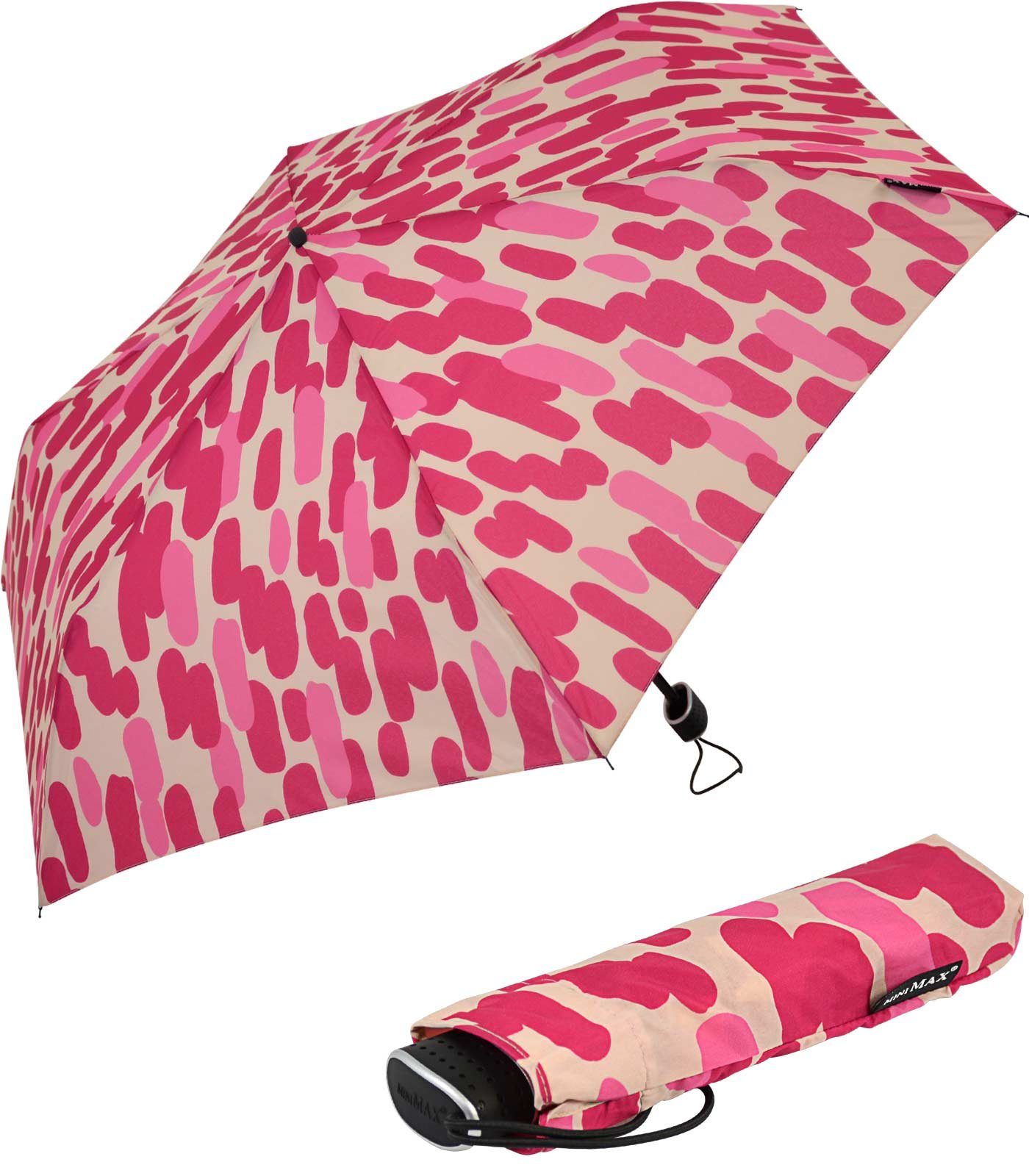 Impliva Taschenregenschirm miniMAX® Flat leichter flacher Schirm - Tupfen, perfekt für das Reisegepäck pink
